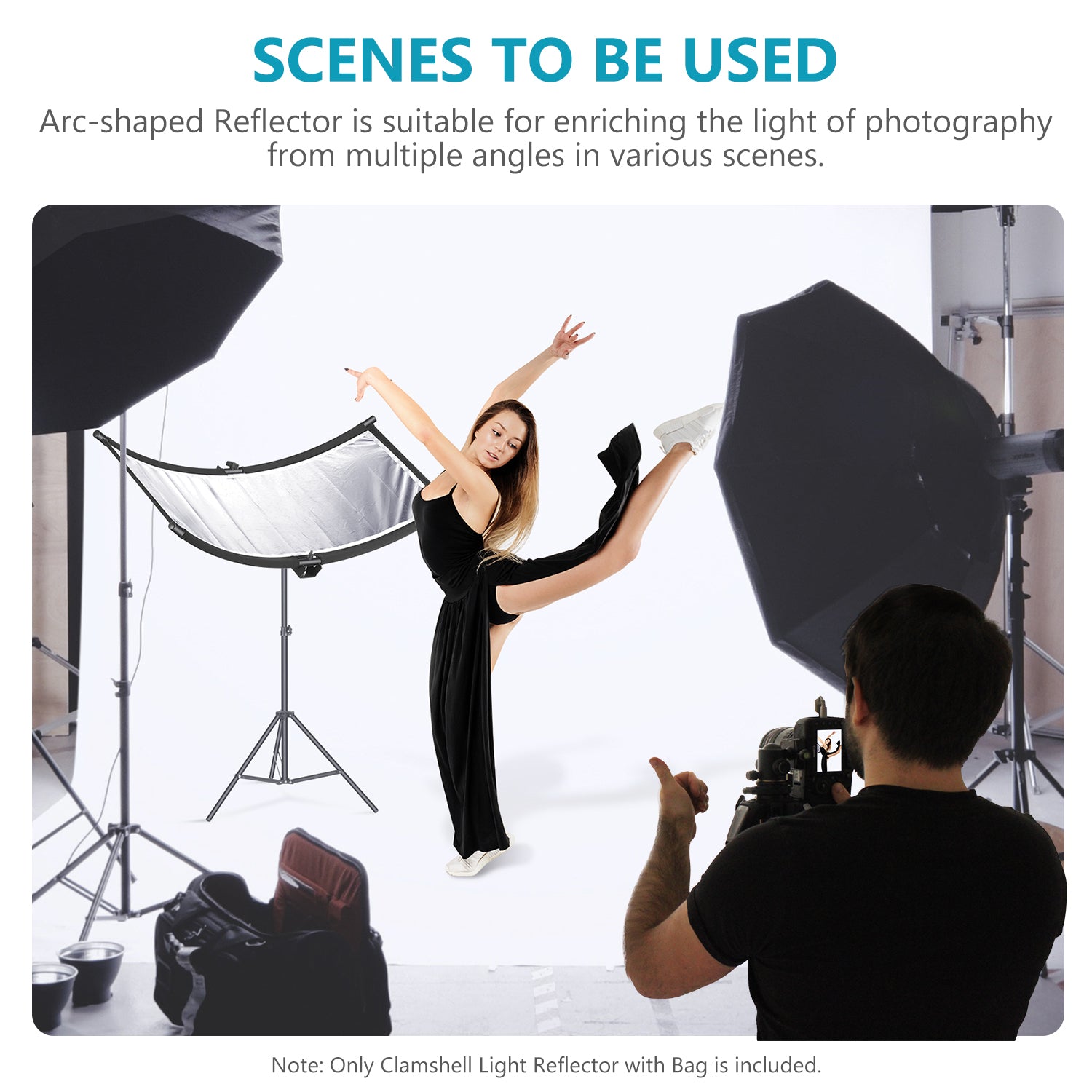 NEEWER 100x45cm 5-in-1 Collapsible Clamshell Light Reflector Diffuser for Photography, Video Shooting & Studio Lighting - Gold, Silver, White, Black & Translucent Panels
