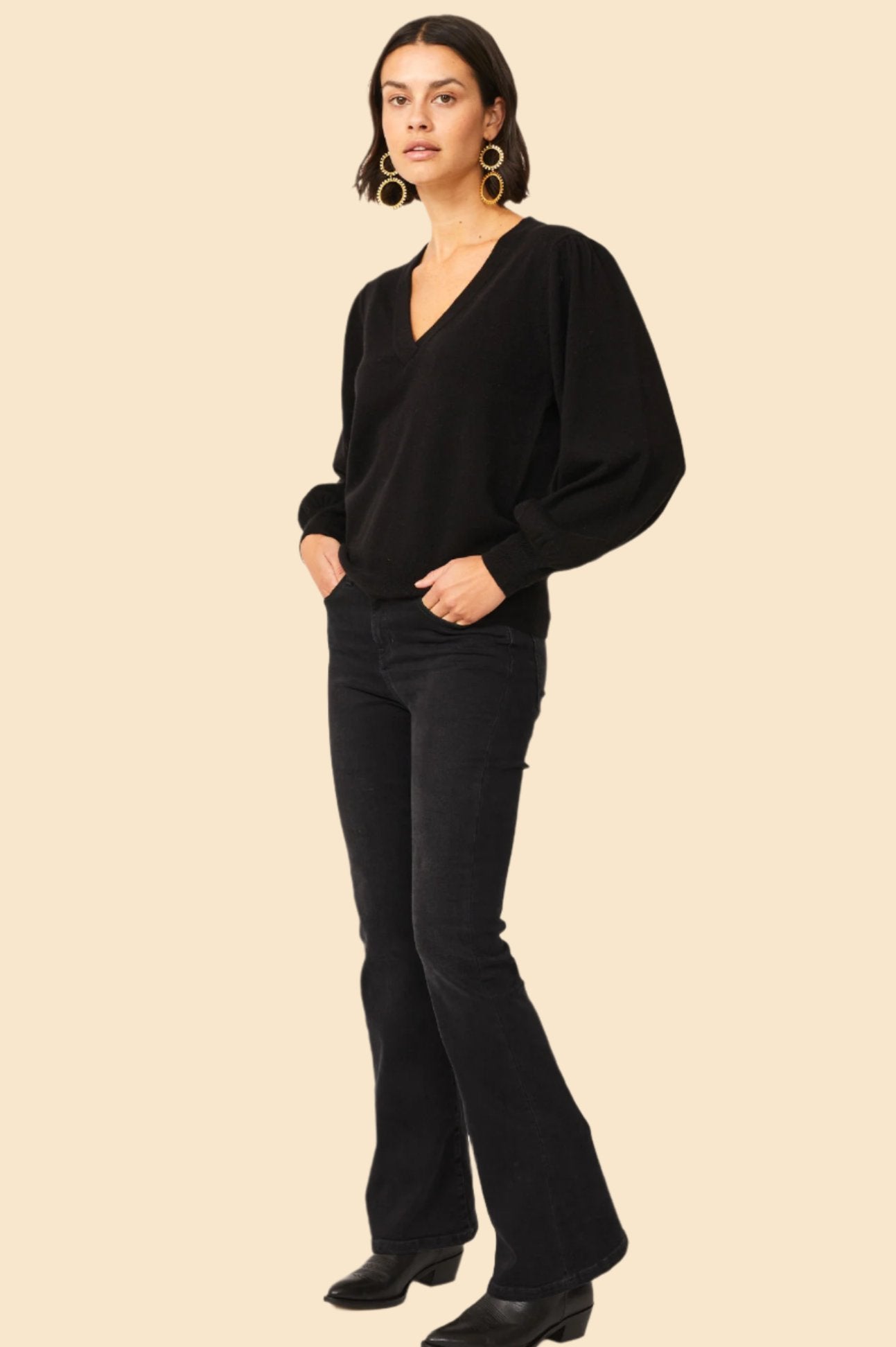 Premium Merino Wool Cashmere Blend V-Neck Sweater for Women | Soft & Warm Winter Pullover | Black | Perfect for Office, Travel & Casual Outfits