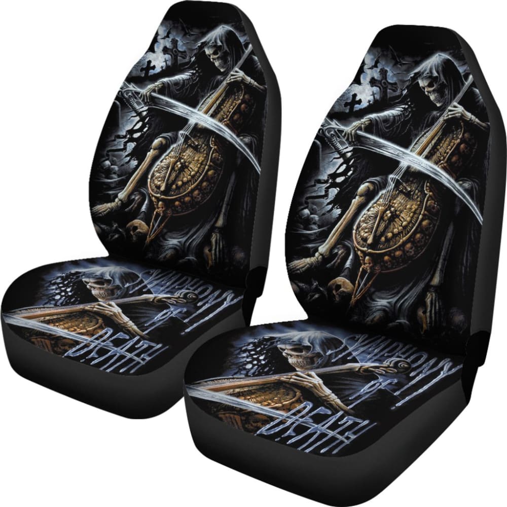 2 Pcs Grim Reaper Skull Girl Car Seat Covers - Gothic Horror Decor for Halloween, Cosplay & Car Accessories - Perfect for Themed Parties, Haunted Houses & Dark Aesthetic Vehicles