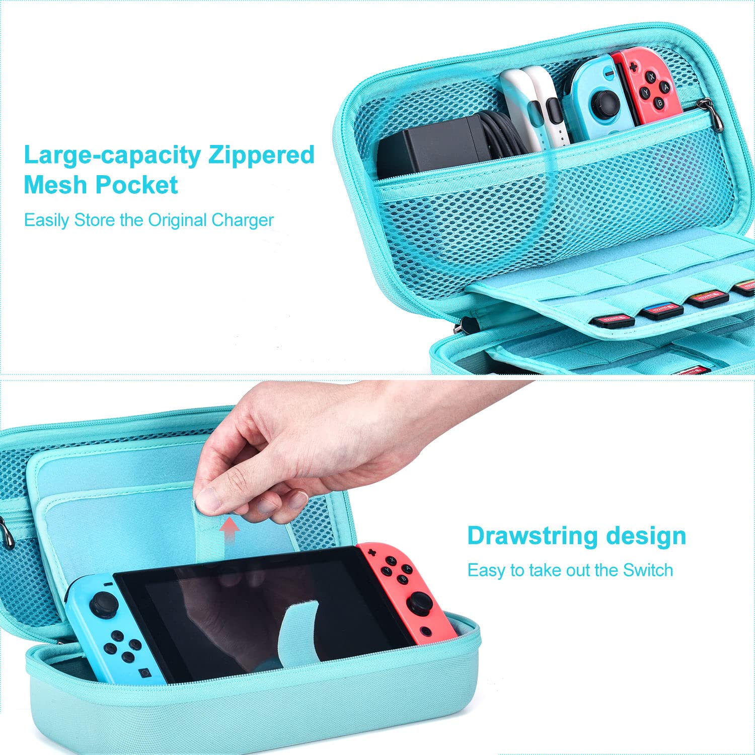 InnoAura 18-in-1 Nintendo Switch Accessories Kit - Protective Case, Game Storage, Screen Protector, Stand & Joy-Con Caps (Blue) | Perfect for Travel, Gaming Parties & Switch OLED Protection