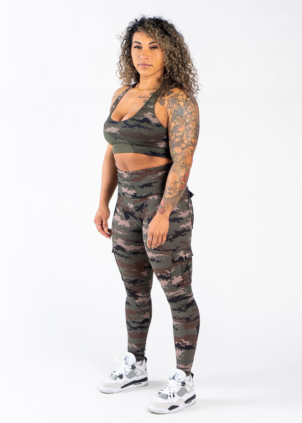 Tactical Concealed Carry Leggings for Women with Hidden Pockets - Green Camo Print | Perfect for Outdoor Activities, Hiking, and Self-Defense