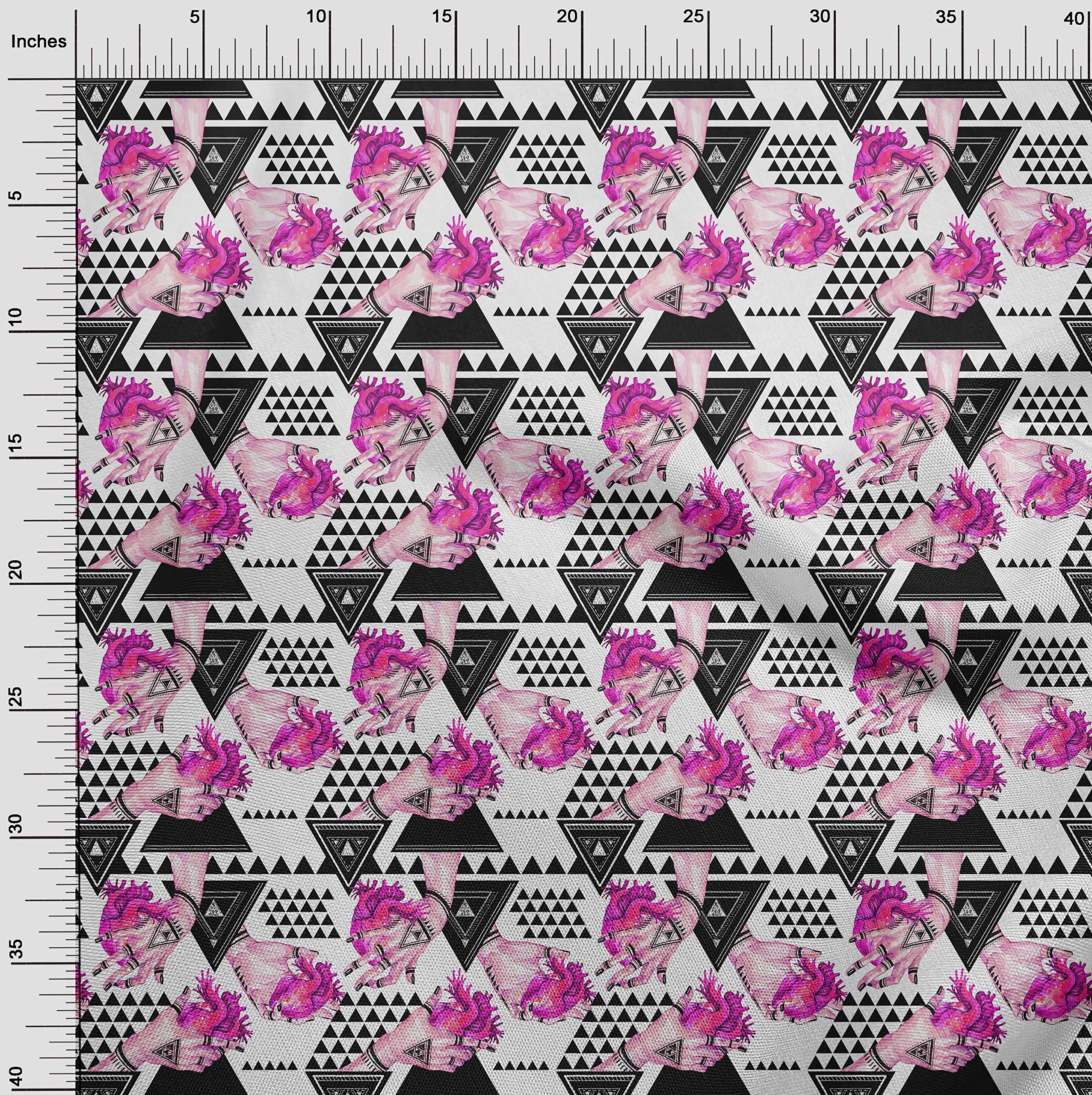 oneOone Cotton Poplin Twill Pink Fabric - Geometric Triangle Print Dress Material - 56 Inch Wide by The Yard | Perfect for DIY Dresses, Skirts & Home Decor Projects