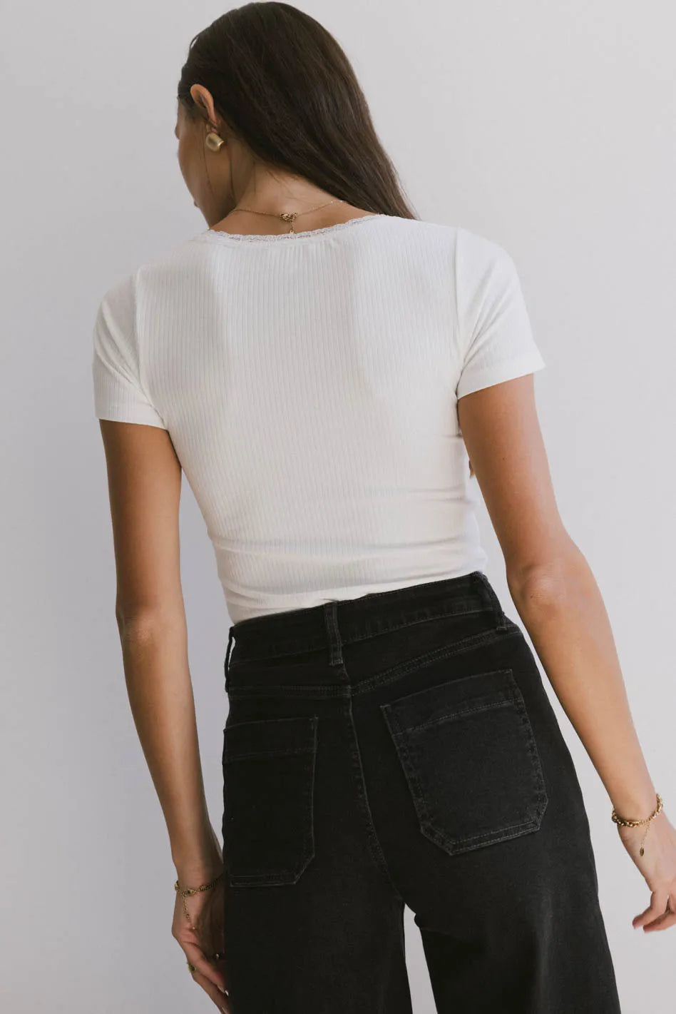 Ipsy Ribbed Tee in Ivory - Soft Cotton Women's T-Shirt for Casual Wear & Layering | Final Sale