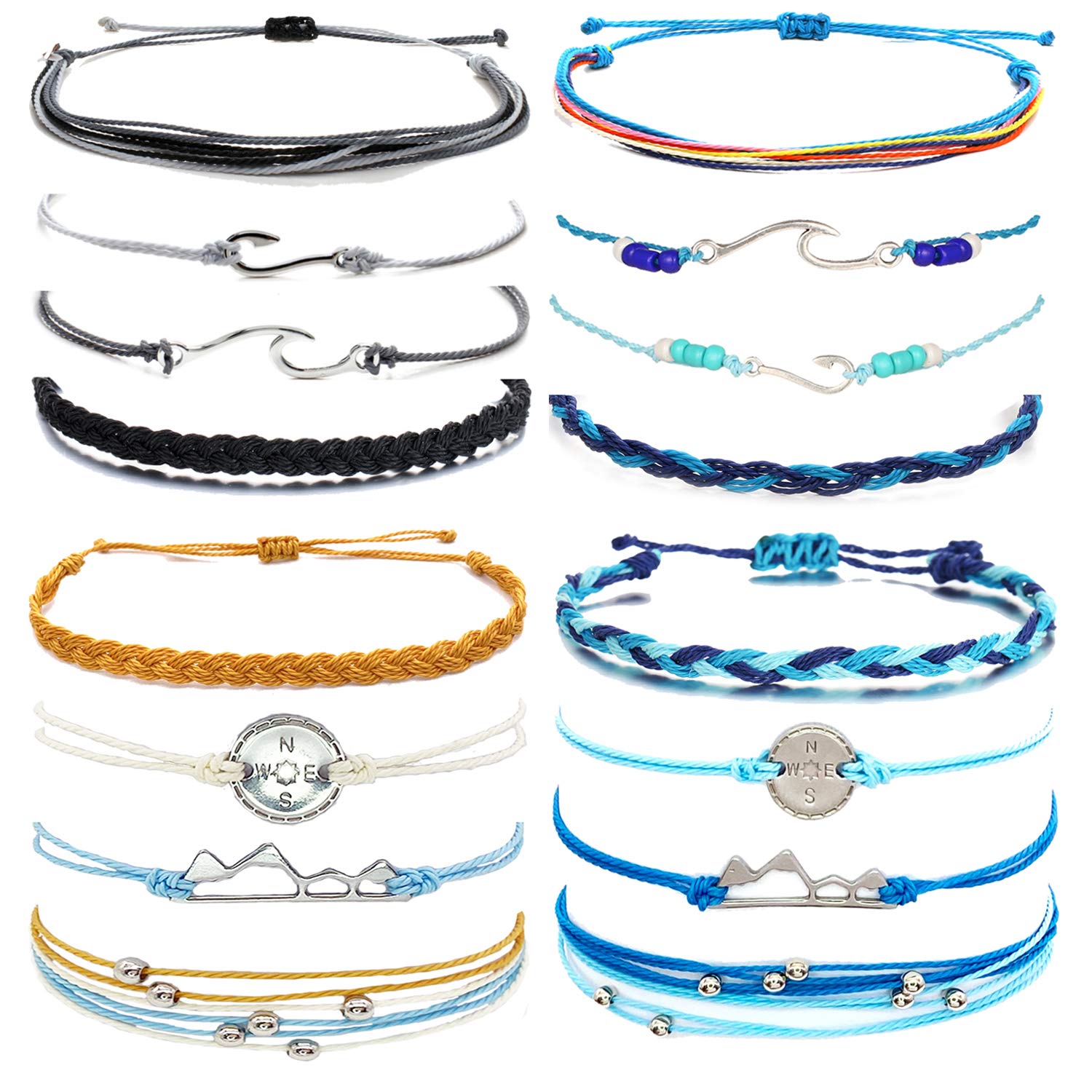 Blue Friendship Bracelets for Women - Adjustable Boho Bracelets, Sunflower Cute Bracelets, Stackable Surfer Beach Summer Essentials - Perfect for Gifts, Stocking Stuffers & Beach Vacations