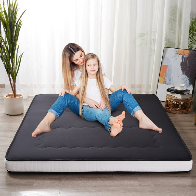 MAXYOYO 6-Inch Extra Thick Floor Futon Mattress - Wave Quilted Design, Black - Perfect for Guest Beds, Dorm Rooms & Small Apartments