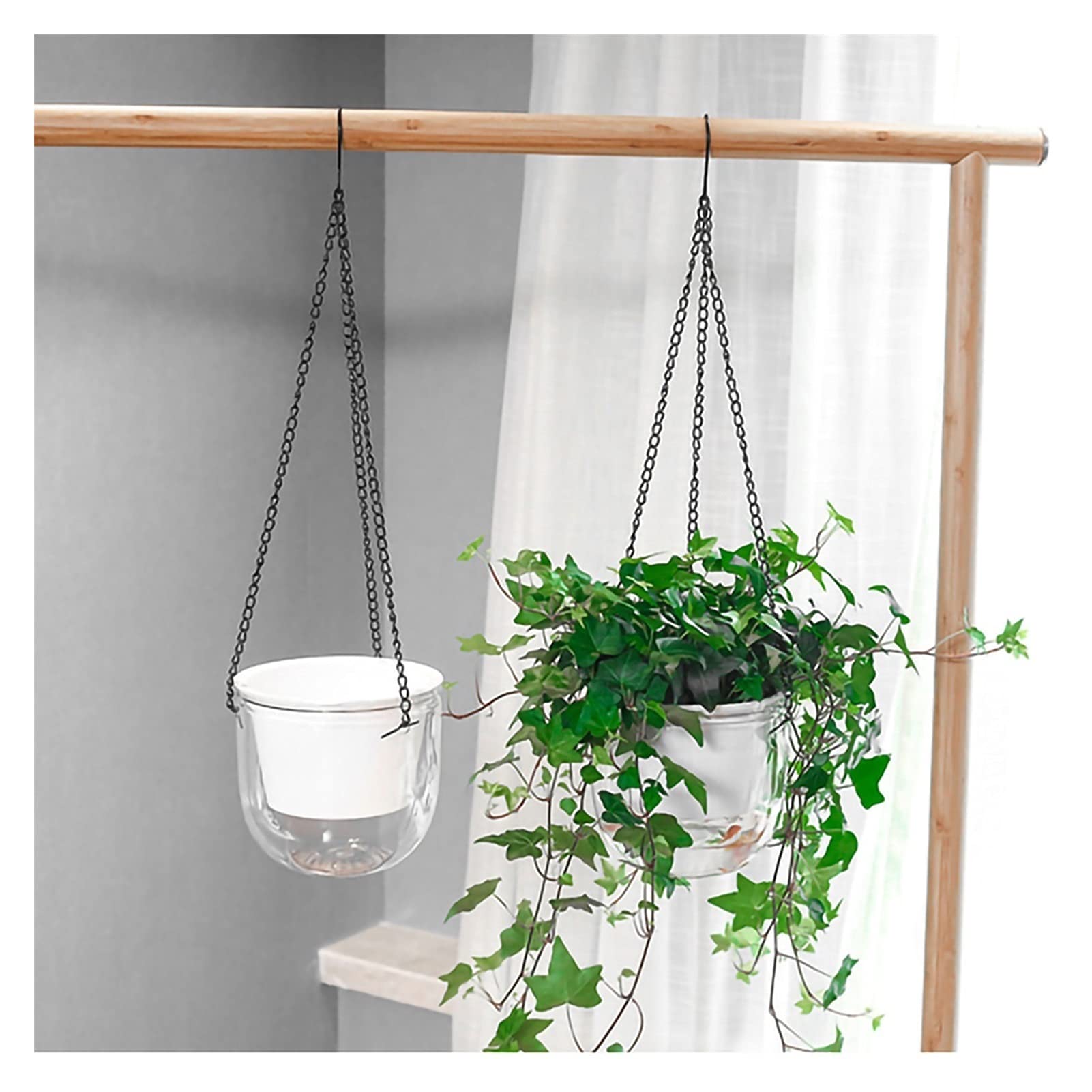 Self-Watering Hanging Planters - Transparent Round Plastic Hydroponic Flower Pots for Indoor & Outdoor Plants | Automatic Water Absorption Hanging Basket for Lazy Gardeners | Perfect for Balcony, Patio, and Home Decor