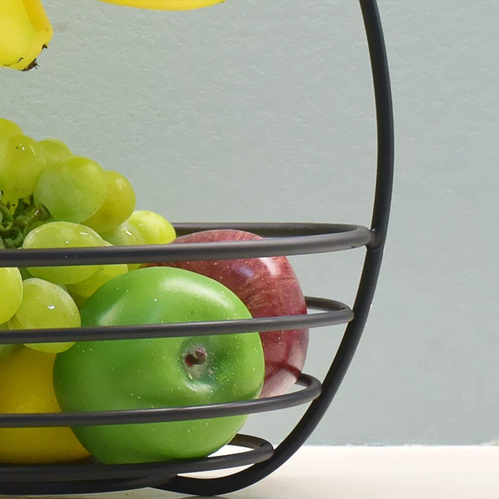 Modern Metal Fruit Bowl with Banana Hook - Stylish Fruit Basket Display Rack for Kitchen Countertop & Dining Table Decor