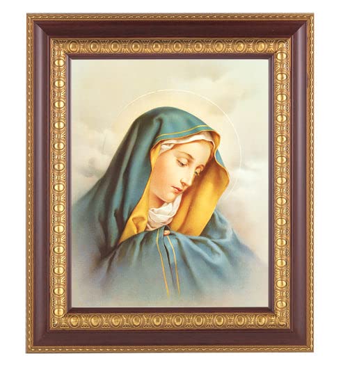 Our Lady of Sorrows Framed Wall Art - Large Religious Home Decor with Dark Cherry & Gold Egg-and-Dart Frame - Perfect for Church, Prayer Room or Catholic Home Decor