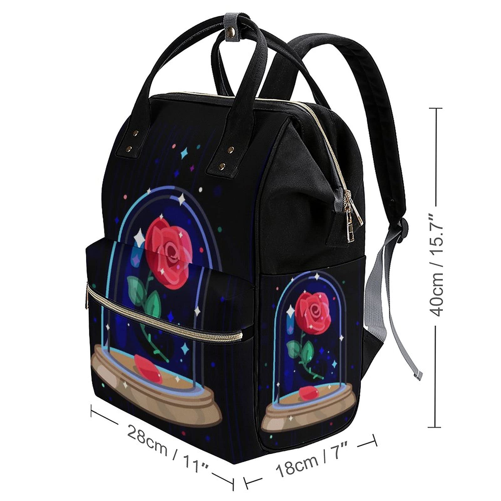 FunnyStar Beauty and the Beast Women's Laptop Backpack - 15.6 Inch Travel Nurse Shoulder Bag, Casual Mommy Daypack for Work, School & College (Black, One Size) - Perfect for Disney Fans, Nursing Students & Working Moms