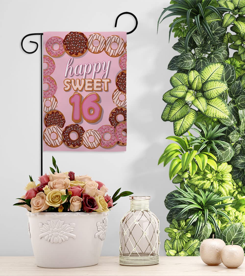 Sweet 16 Garden Flag - Double-Sided Teen Gift for Parties & Yard Decor