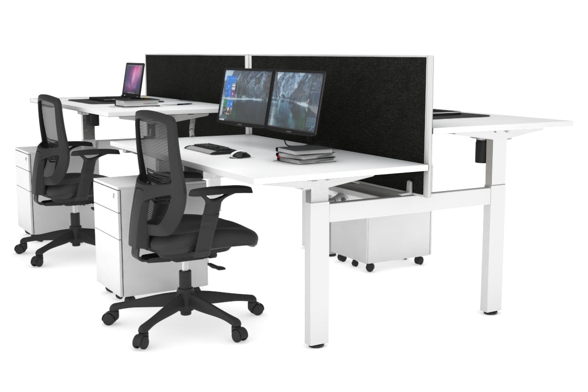 Adjustable 4-Person H Bench Workstation - White Frame (1400L x 800W) | Ergonomic Office Desk for Team Collaboration & Workspace Efficiency