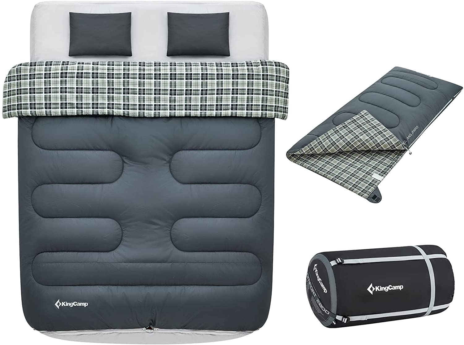 **KingCamp XL Double Sleeping Bag for Adults & Kids - Waterproof Flannel Cotton 2 Person Sleeping Bag (98.3”x59”) - Perfect for Camping, Backpacking, Hiking & Outdoor Adventures (Includes 2 Pillows)**