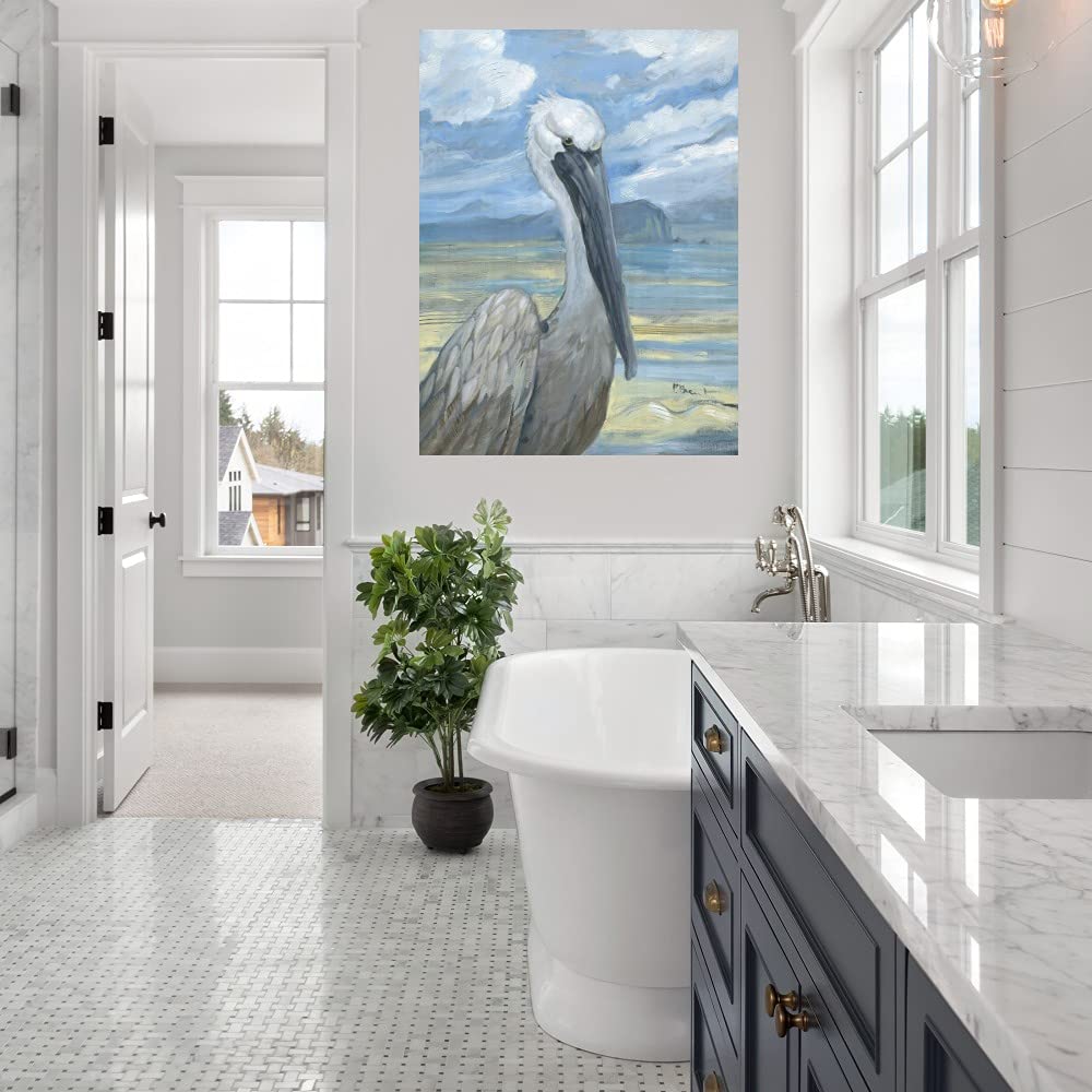 Salty Pelican Fine Art Canvas Wall Decor by Paul Brent - 24x32 Inches - Ready to Hang - Coastal & Nautical Theme Painting for Living Room, Bedroom, Office, Kitchen, Bathroom, Bar & Dining Room - Perfect Beach House Decor & Gift for Ocean Lovers