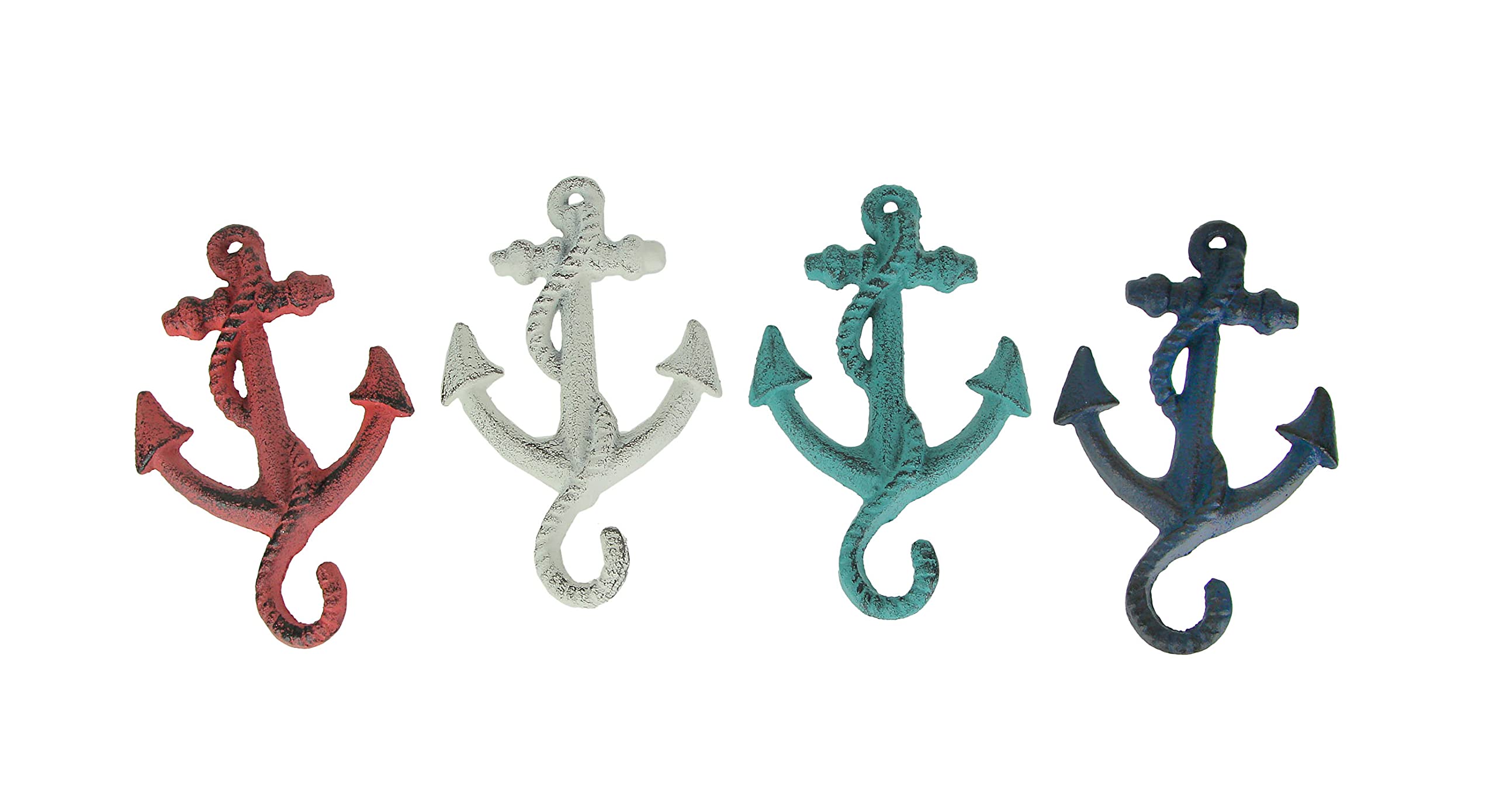 Set of 4 Cast Iron Ship Anchor Coat Hooks - Rustic Nautical Wall Decor for Coats, Hats & Towels - Perfect for Beach House, Coastal Living Room or Bathroom Decor