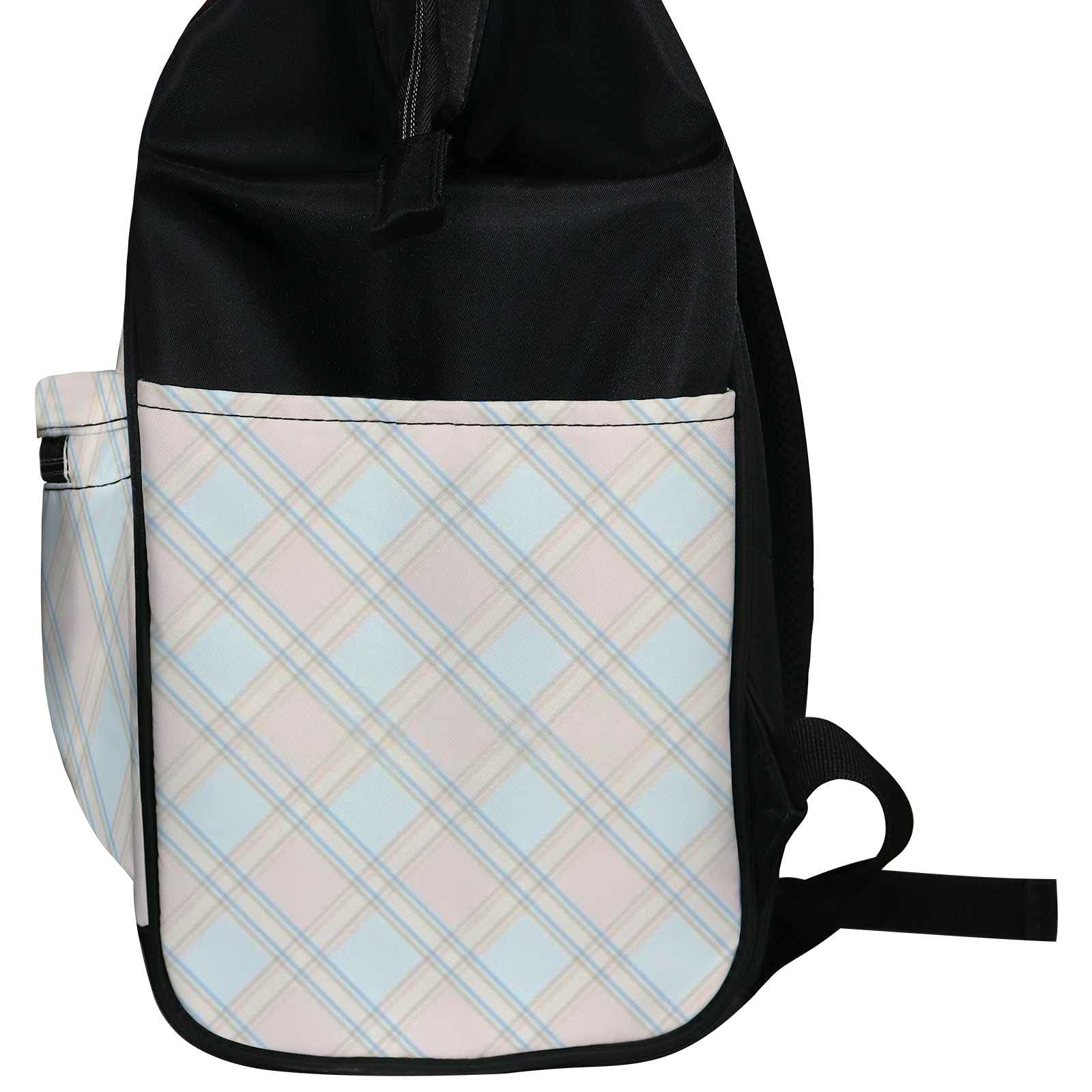 Multifunctional Waterproof Diaper Backpack - Large Capacity Baby Nappy Bag for Travel, Nursing & Outings | Light Pink & Blue Square Diagonal Stripes Design | Perfect for Moms on the Go, Daycare & Family Trips