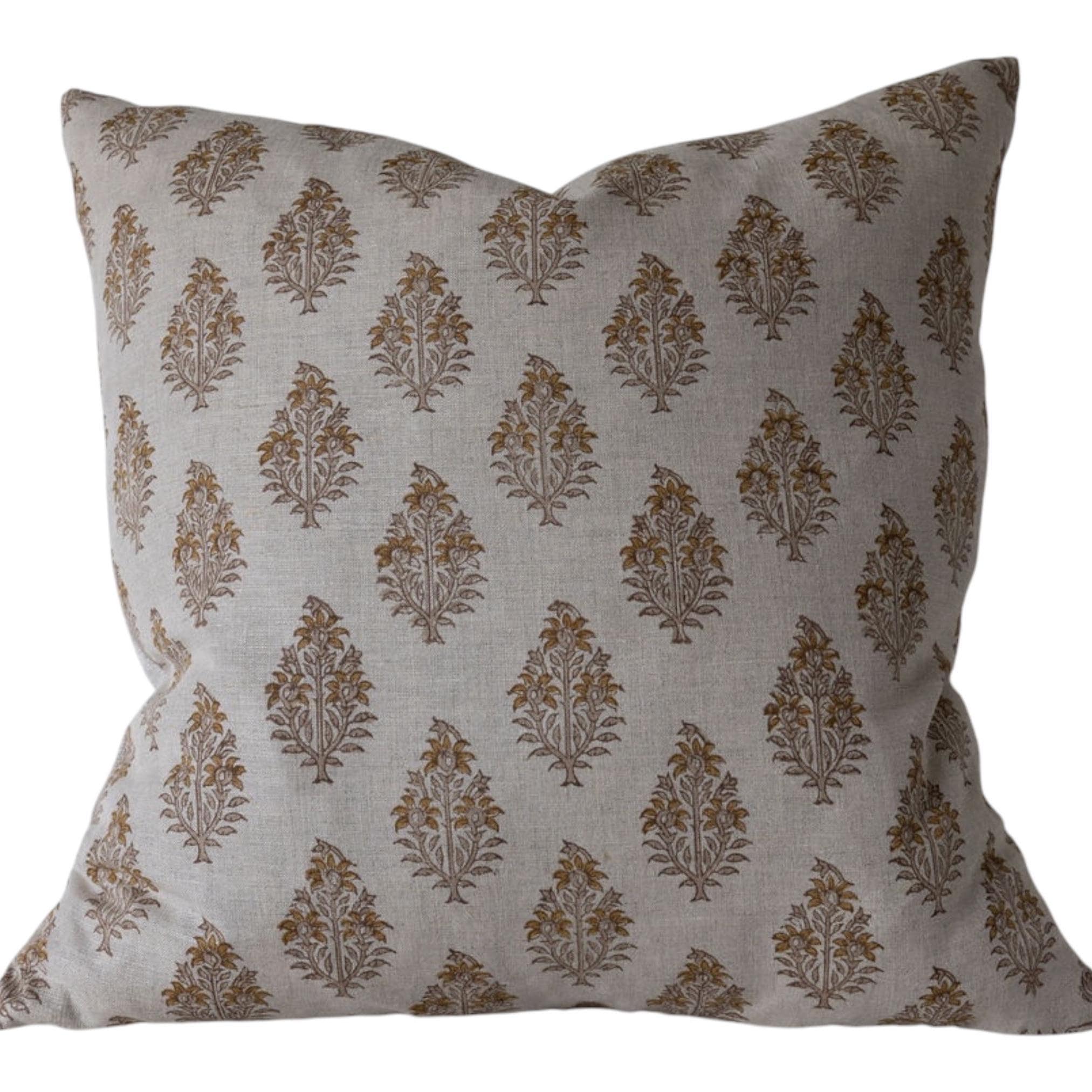 Handmade Newton Block Print Floral Pillow Cover - Bohemian Home Decor for Living Room, Bedroom, or Nursery