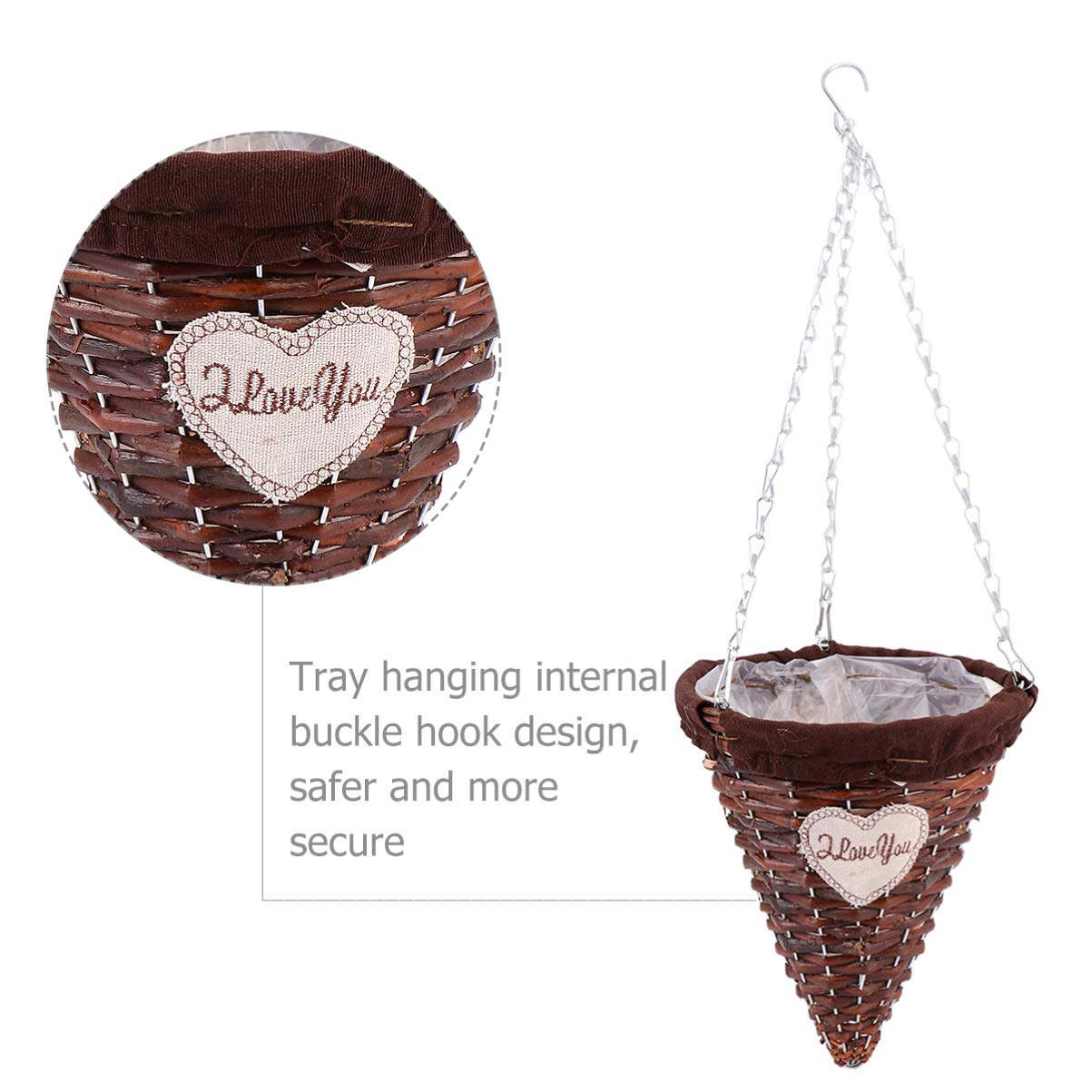 DOITOOL Wicker Hanging Planter Basket - Indoor/Outdoor Garden Plant Pot with Drain Hole & Chain - Boho Home Decor for Patio, Porch, Balcony (Coffee Cone Style) - Perfect for Succulents, Herbs & Flowers