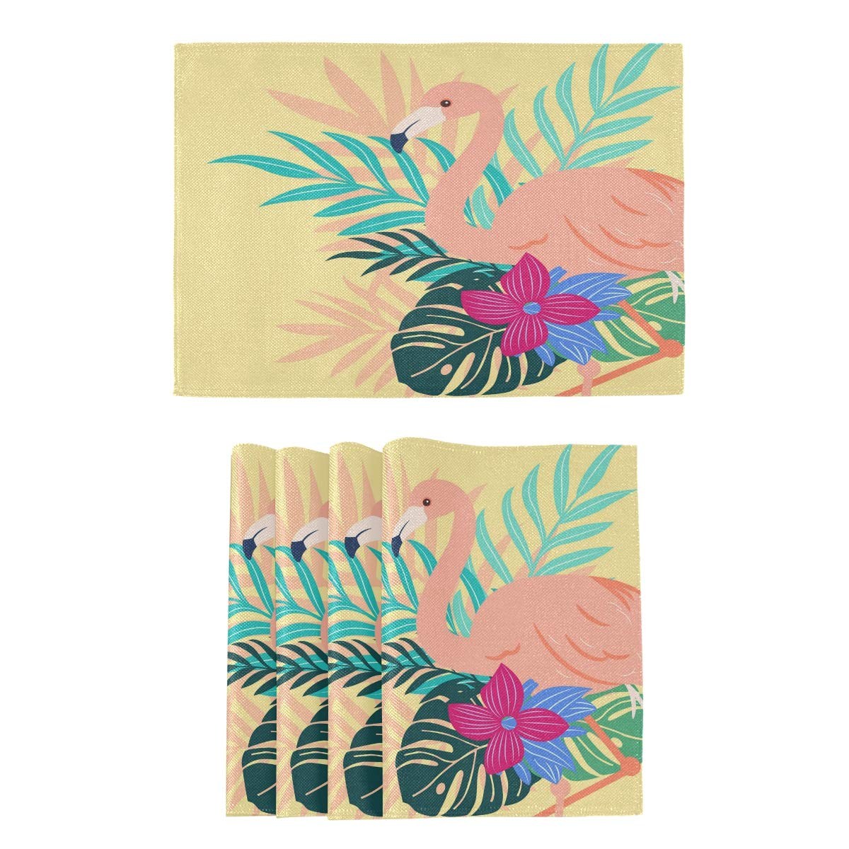 Tropical Flamingo Leaf Palm Placemats Set of 4 - Heat-Resistant & Washable Kitchen Table Mats for Dining Decor | Perfect for Beach-Themed Parties, Summer Dining, and Tropical Home Decor
