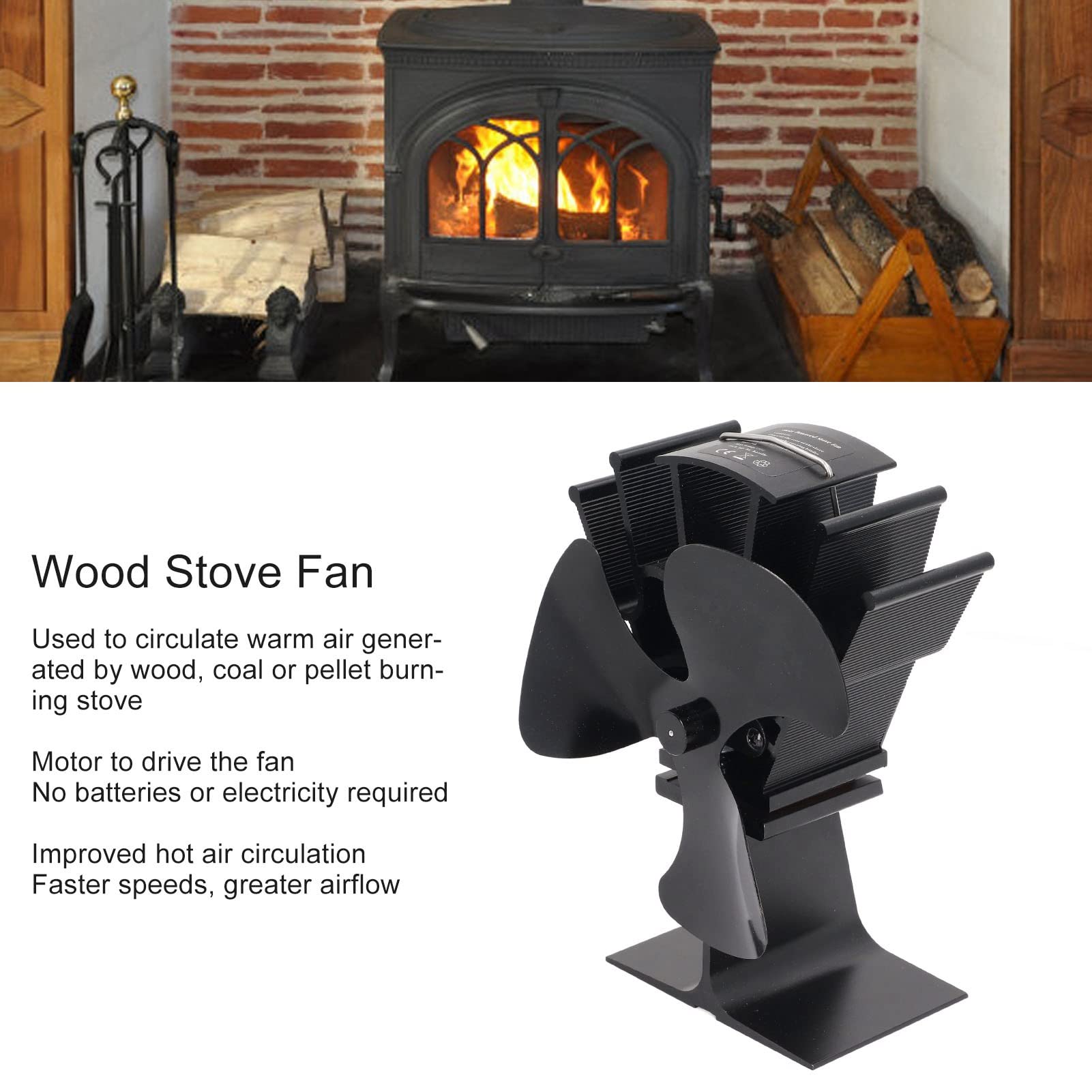 High Temperature Wood Stove Fan - 3 Blade Silent Heat Powered Fireplace Fan for Efficient Home Heating & Energy Savings | Perfect for Fireplaces, Wood Stoves & Off-Grid Living