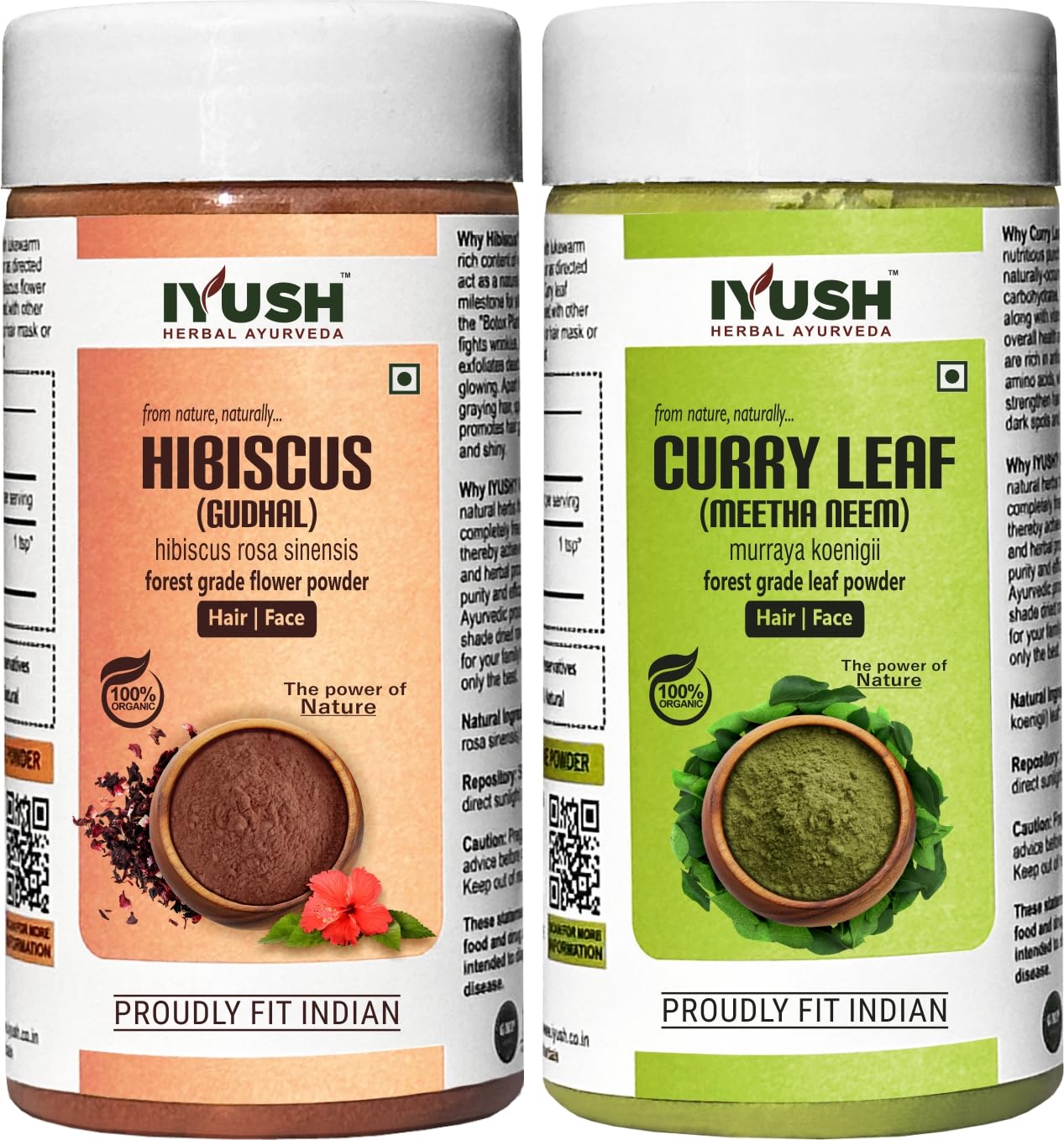 IYUSH Ayurvedic Curry Leaves Powder & Hibiscus Powder for Hair Growth – 200g | Natural Hair Mask for Dry, Frizzy Hair & Volume Boost | Herbal Hair Treatment for Stronger, Healthier Hair | Perfect for DIY Hair Care & Scalp Nourishment at Home