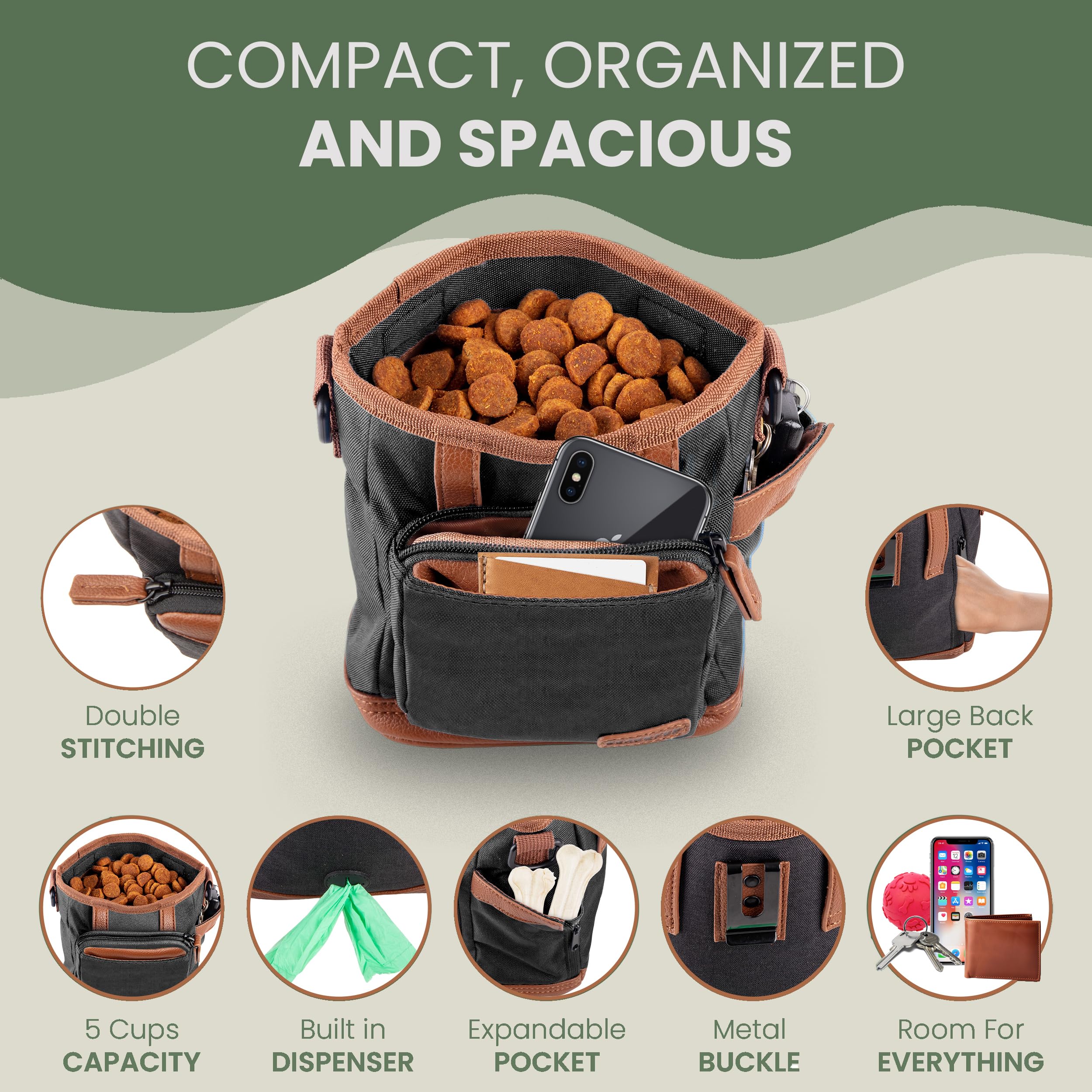 BEAU&FUR Hands-Free Dog Training Treat Pouch with Clicker - Magnetic Closure, Multi-Pocket Pet Treat Bag with Built-in Poop Bag Holder | Perfect for Outdoor Dog Training, Walking, and Obedience Classes