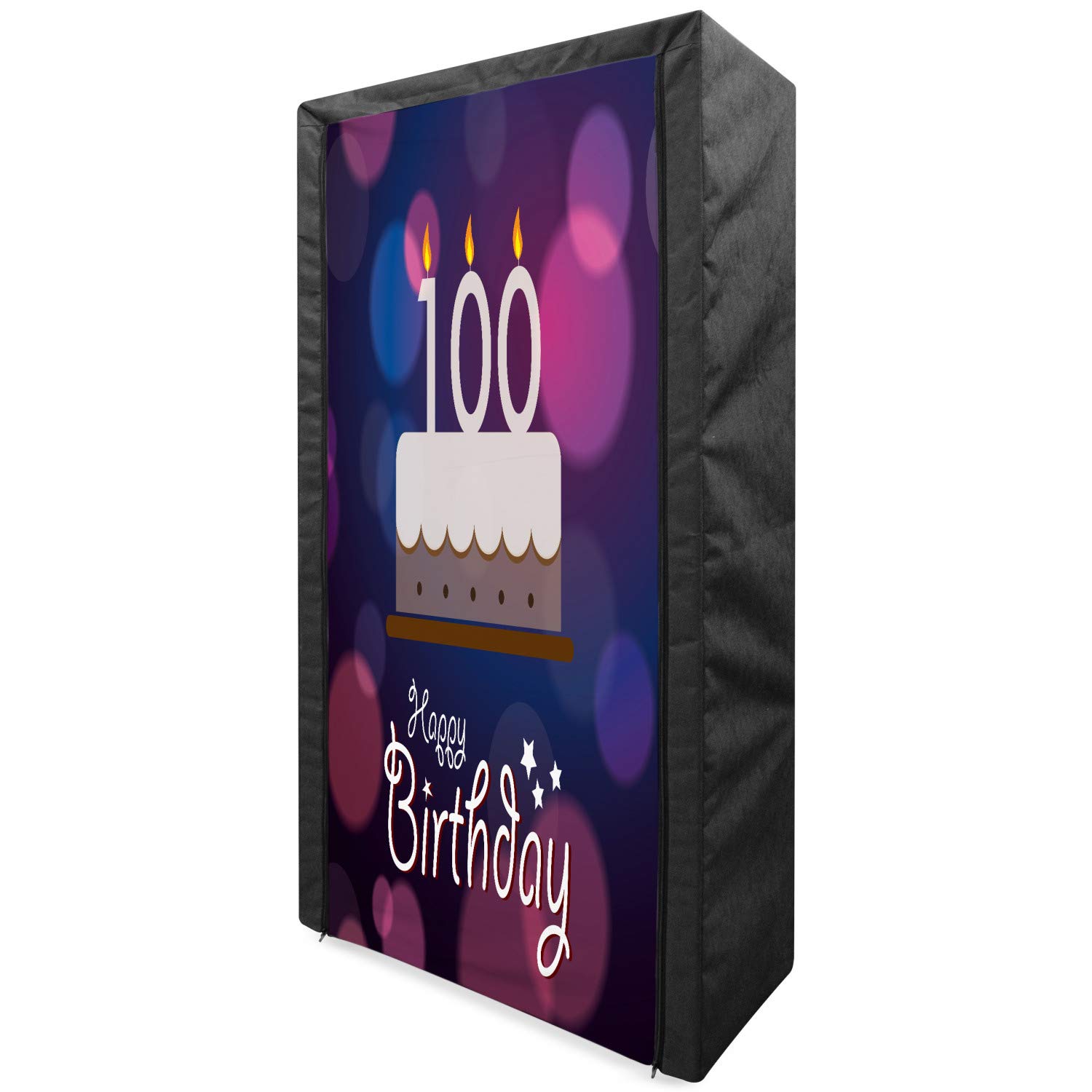 Ambesonne 100th Birthday Portable Fabric Wardrobe - Cartoon Cake & Candles Print Clothing Organizer with Shelves, 33.5 Inch Purple Pink Storage Closet | Perfect for Party Decor, Gift Storage & Bedroom Organization