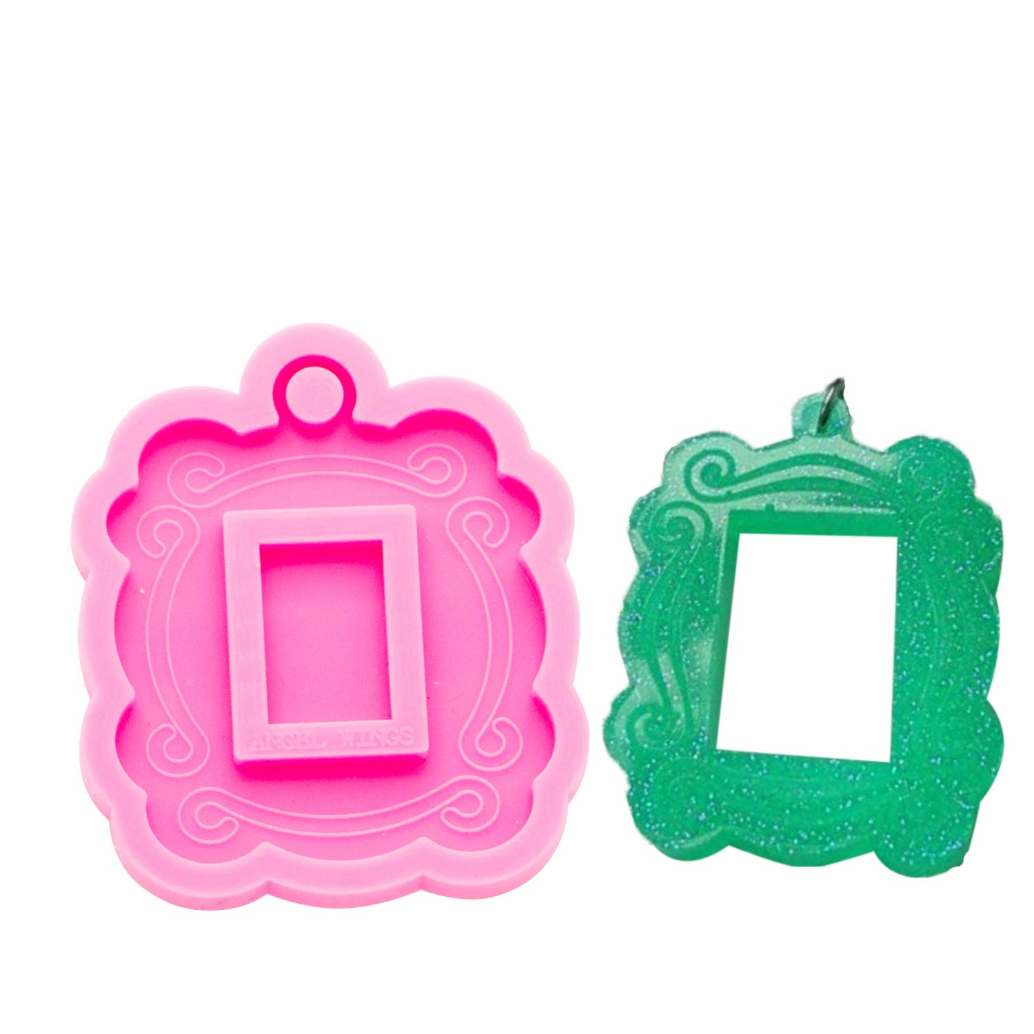 Angel Wings Scalloped Photo Frame Pendant Necklace Silicone Mold with Hole - Resin Keychain Mold for Jewelry Making, DIY Clay Crafts - Perfect for Bag Charms, Luggage Tags & Decorative Accessories