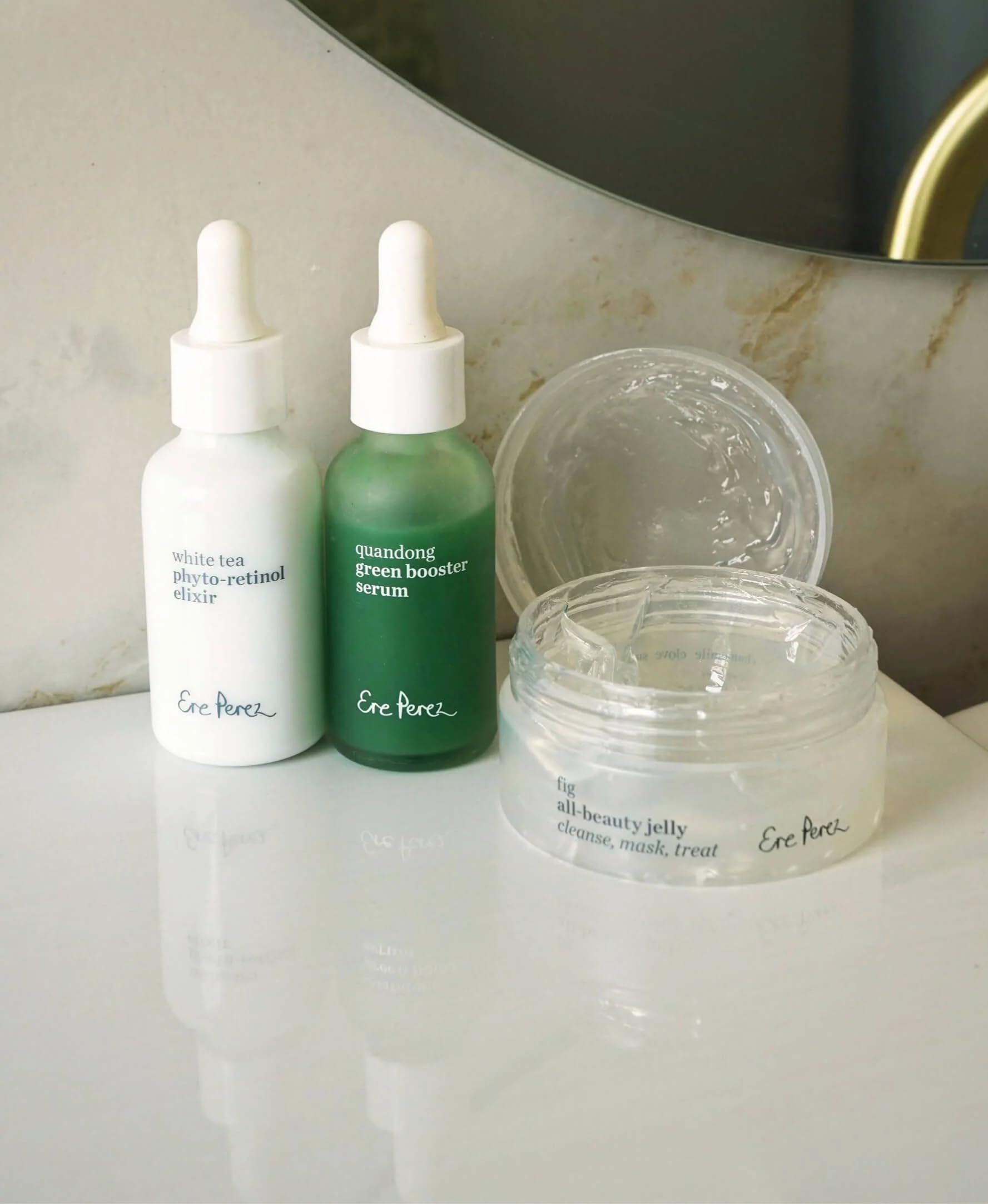 Ere Perez Fig All-Beauty Jelly Cleanser & Quandong Green Booster Serum + White Tea Phyto Retinol Elixir Bundle | Vegan, Cruelty-Free, Clean Beauty Skincare Set for Clear Skin | Perfect for Daily Hydration & Anti-Aging Routine