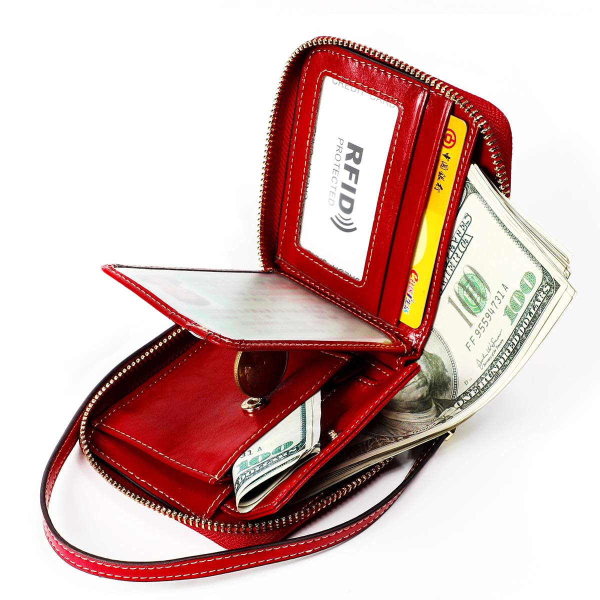 RFID Blocking Genuine Leather Women's Wallet - Small Zip Around Credit Card Holder & Wristlet Clutch Purse | Perfect for Everyday Use, Travel & Shopping