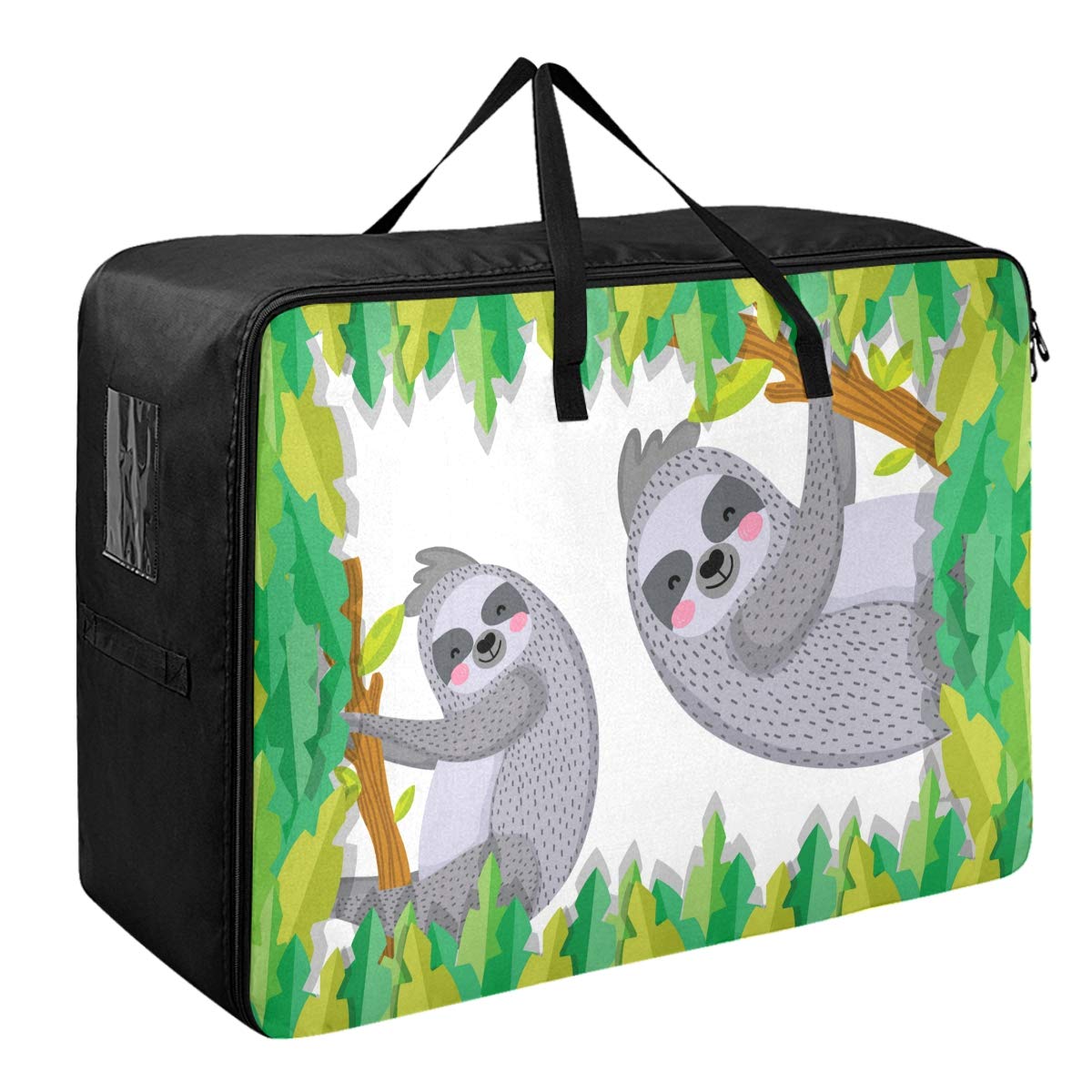 DOMIKING Under Bed Storage Bag - Large Zippered Blanket & Clothes Organizer with Cute Sloth Design (27.6x19.7x11 Inches) - Perfect for Seasonal Clothing, Bedding Storage & Closet Organization