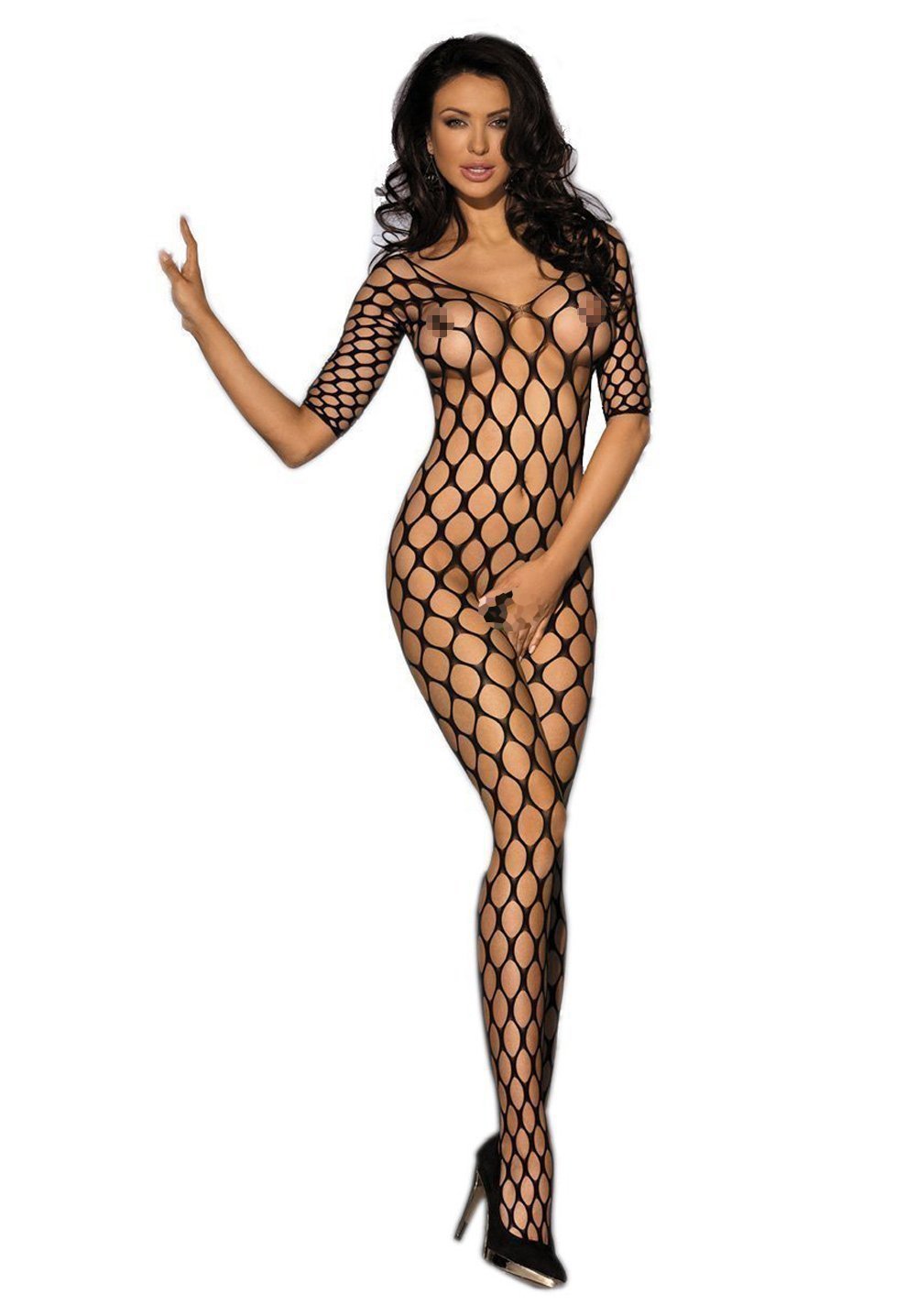 LVYI Sexy Fishnet Open Crotch Corset Bodystocking - Women's Lingerie Bodysuit Tights in Black | Perfect for Boudoir, Role Play & Sensual Occasions