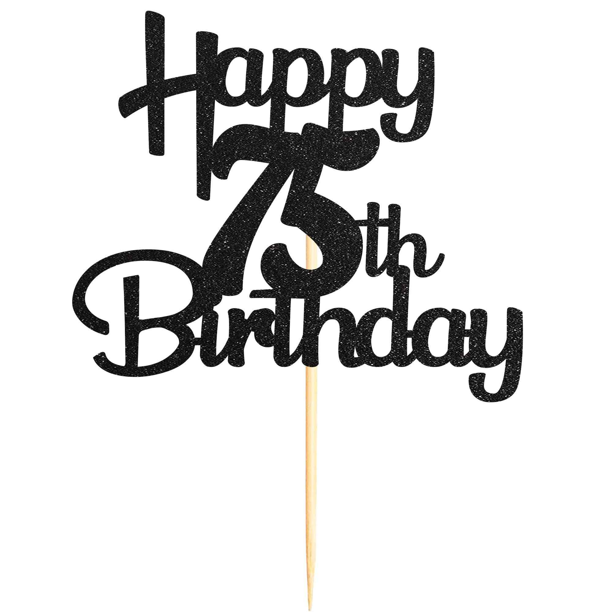 Black Glitter 75th Birthday Cake Topper - Cheers to 75 Fabulous Years - 1 Pack - Perfect for Milestone Birthday Cakes, Retirement Parties & Anniversary Celebrations