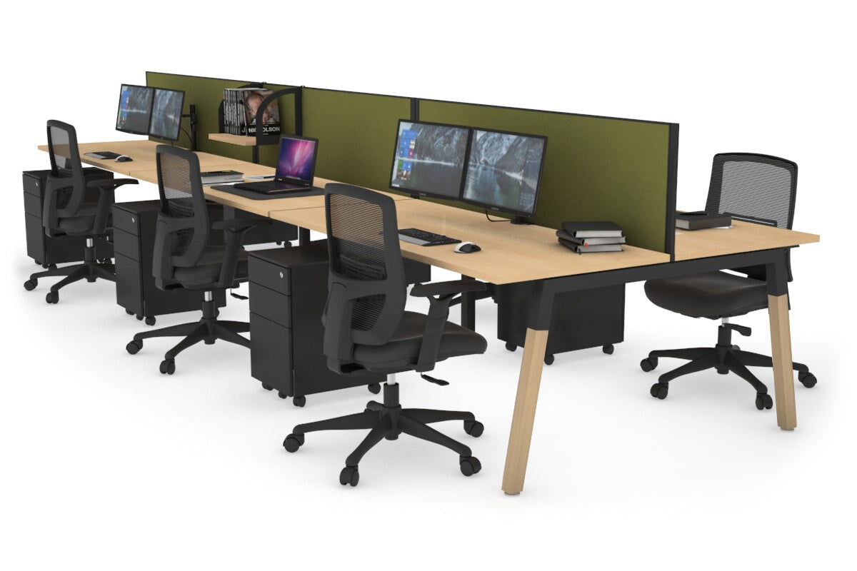 Quadro A Legs 6-Person Office Workstation with Wood Legs & Cross Beam [1400L x 700W] - Perfect for Collaborative Workspaces, Conference Rooms & Open Office Layouts