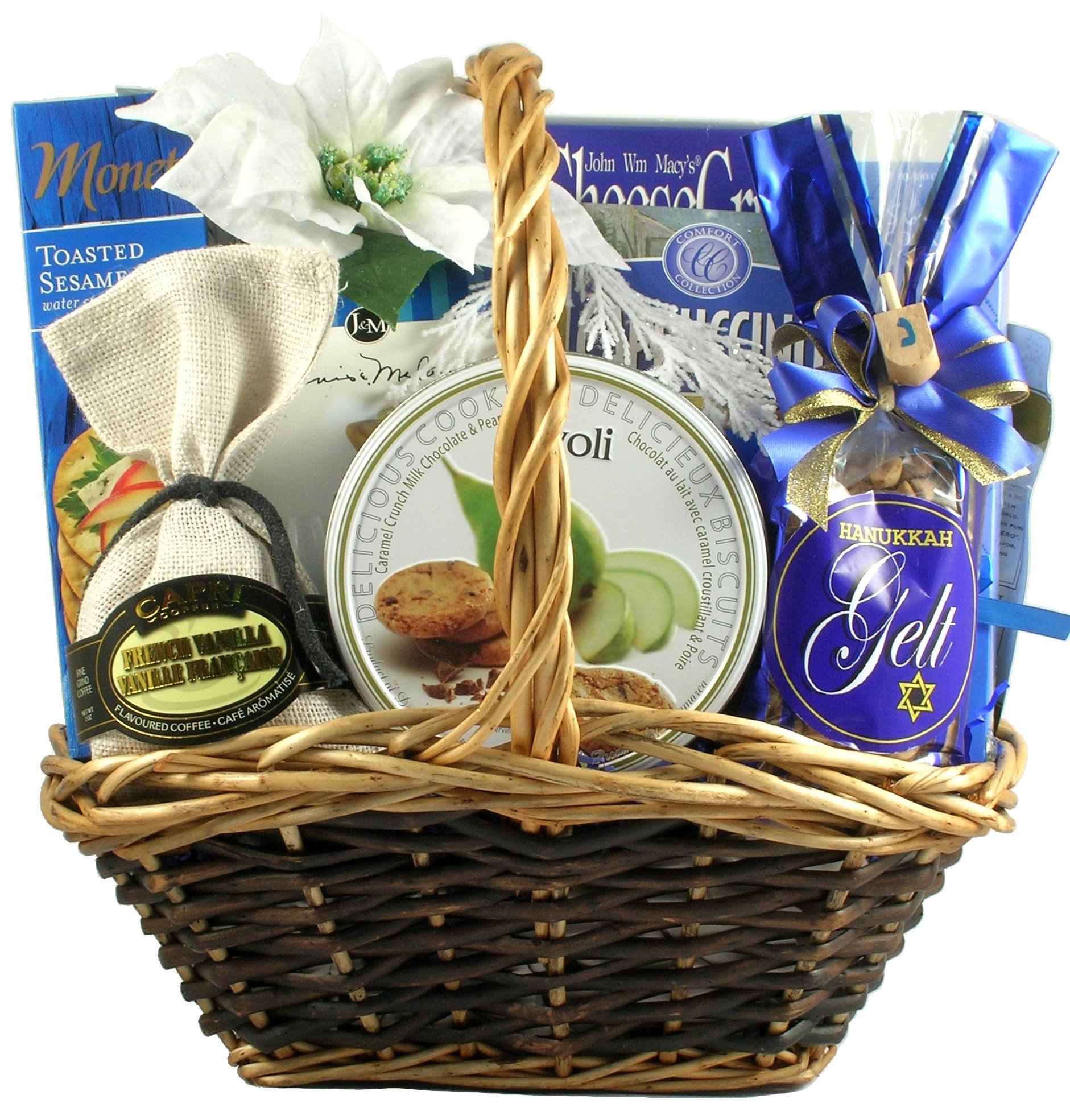 Hanukkah Gift Basket - Premium Gourmet Gift Box with Cocoa, Cookies & Chocolates | Kosher Holiday Treats for Jewish Festival of Lights | Handmade in USA | Perfect for Family Gatherings, Office Parties & Holiday Gifting