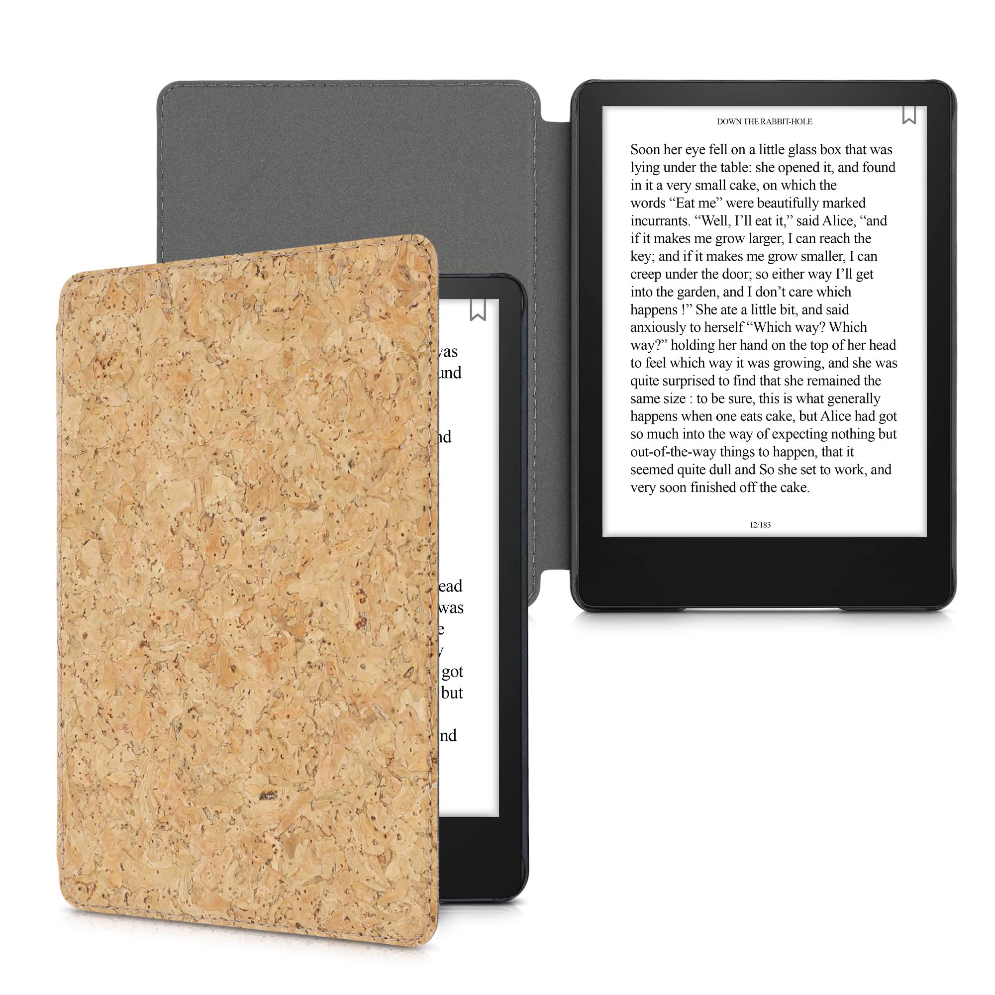 kwmobile Cork Case for Amazon Kindle Paperwhite 11th Gen (2021) - Eco-Friendly Book Style Flip Cover | Protective Folio Case for e-Reader | Light Brown | Perfect for Reading, Travel & Daily Commute