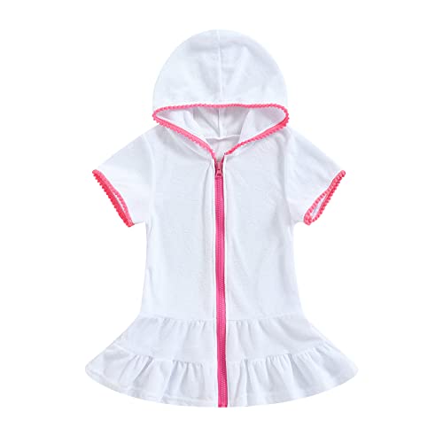 Girls Swim Cover Ups - Kids Terry Zip Up Beach Swimsuit Coverup Hooded Dress with Pocket for Ages 2-10 Years | Perfect for Pool, Beach & Summer Outings
