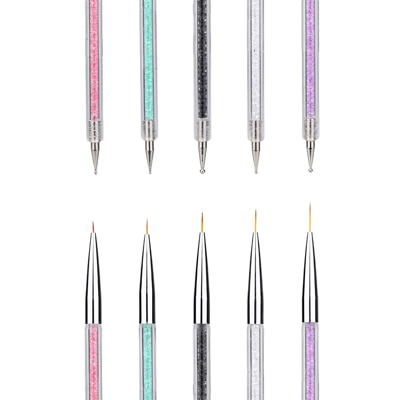IMBTECH 5-Piece Nail Art Brush Set for Dotting, Drawing & Liner Design - Double-Sided Glitter Handle Professional Painting Tools | Perfect for Salon, Home Manicure & DIY Nail Art Designs