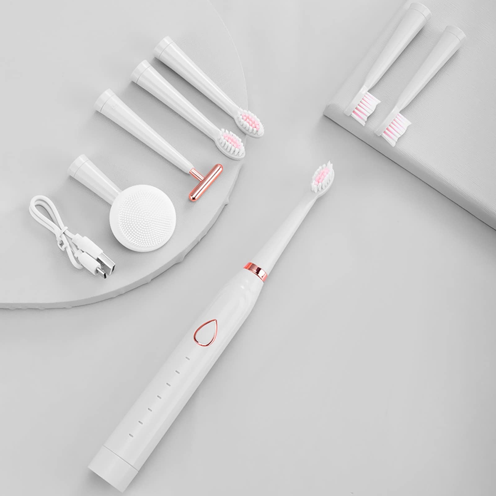 Premium Electric Toothbrush for Adults - 3-in-1 Waterproof Toothbrush with 5 Brush Heads & Silicone Cleansing Brush, 6 Cleaning Modes - Perfect for Travel, Home & Office Use
