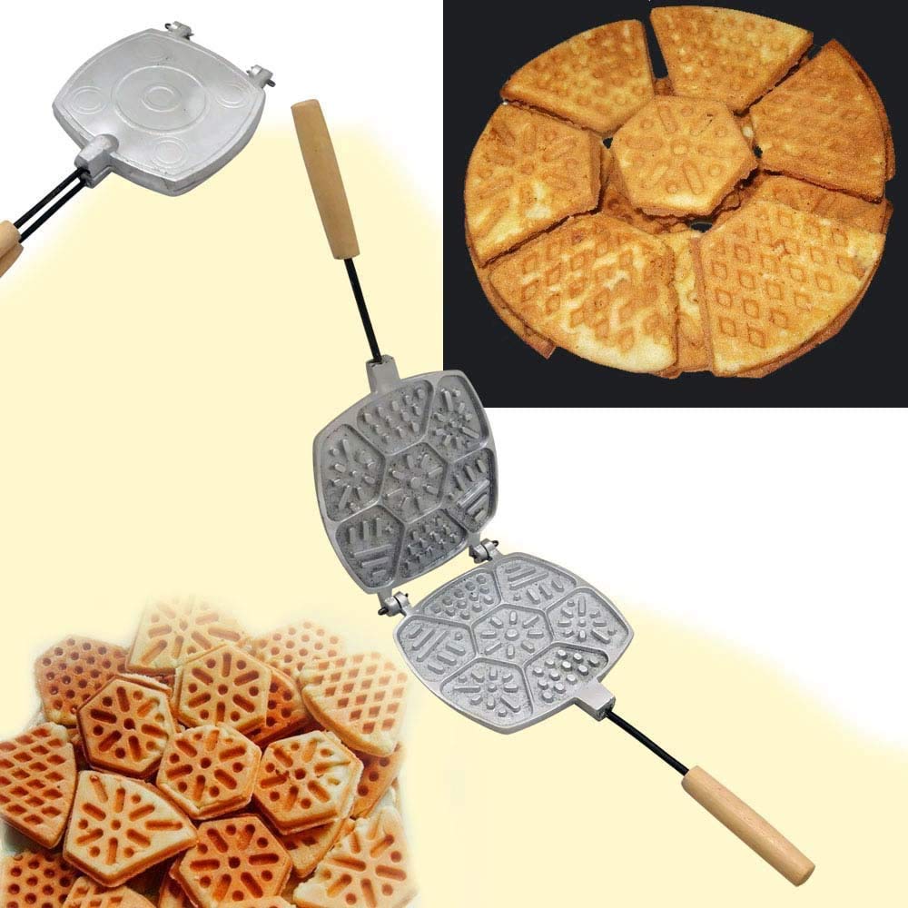 Aluminum Alloy Waffle Cookie Mold Maker for Sweet Waffles & Russian Cookies - Non-Stick Bakeware with Russian Recipe Book - Perfect for Home Baking, Party Treats & Gift Giving
