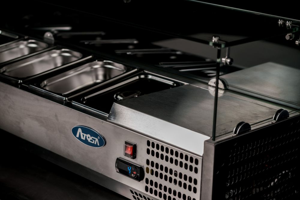 Atosa EPF3495 Commercial 2 Door Refrigerated Pizza Prep Table - Stainless Steel Countertop for Restaurants, Pizzerias & Catering Businesses