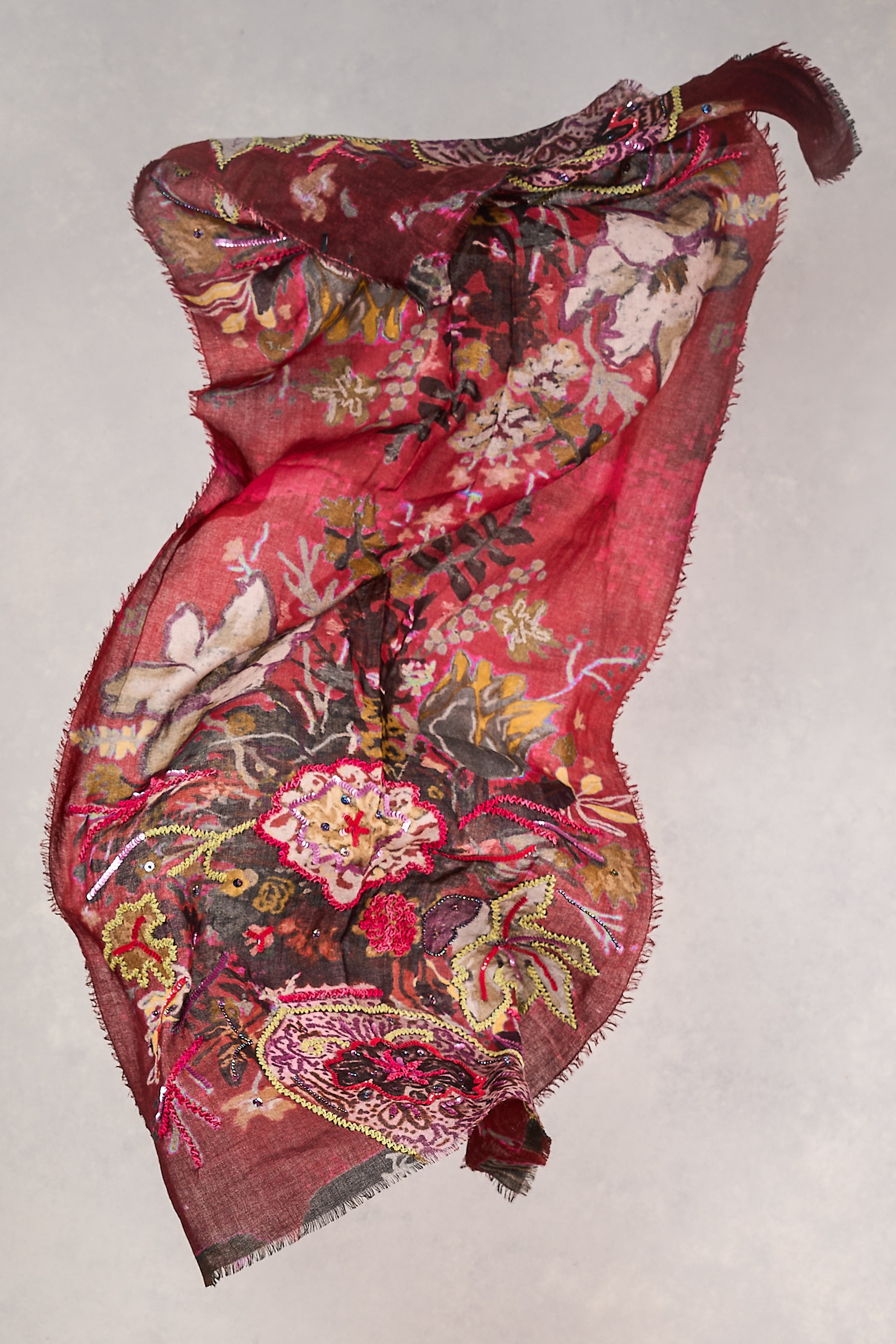 Luxury Merlot Embellished Wool Scarf for Women - Soft Winter Fashion Accessory - Perfect for Cold Weather, Office, and Evening Outfits