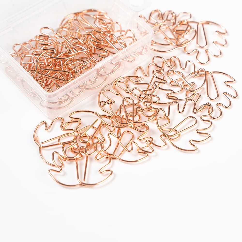 30 Pcs Rose Gold Monstera Leaf Paper Clips - Metal Bookmark Clips for Office, School, Home Supplies - Perfect for Gifts, Rewards & Organizing Documents, Books, Notebooks