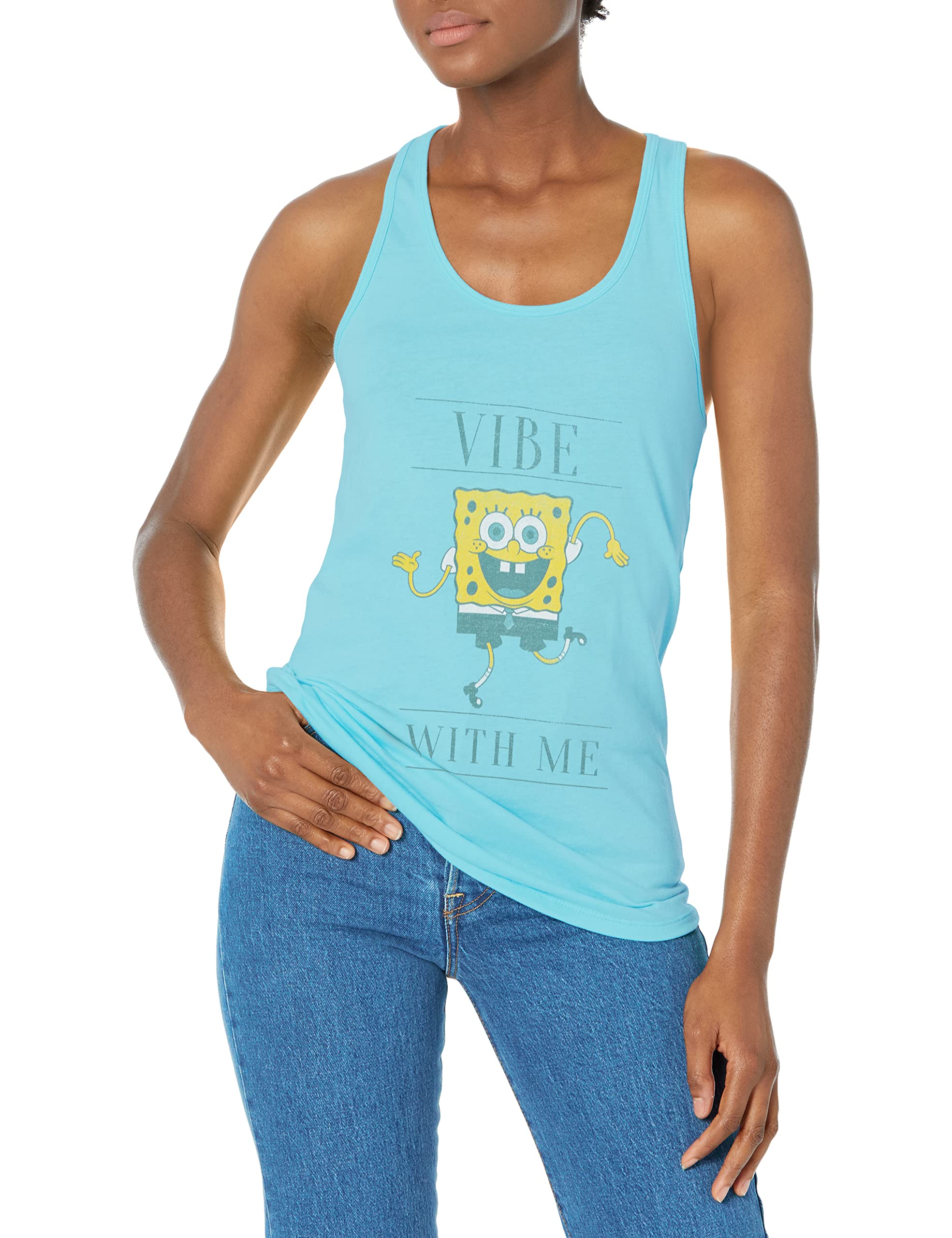 Nickelodeon Women's Spongebob Squarepants Vibe with Me Racerback Tank Top - Soft & Comfortable Junior's Graphic Tee for Casual Wear, Beach Outfits & Cartoon Lovers