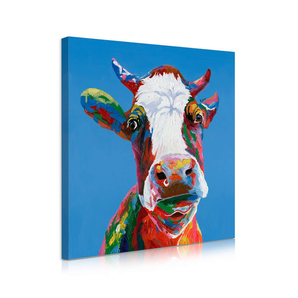 Colorful Cow Canvas Wall Art 24x24