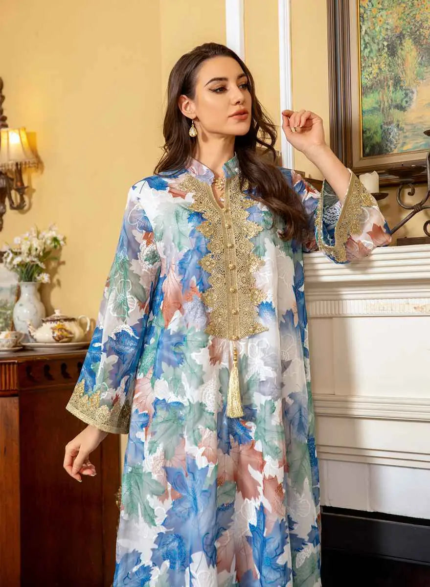 Elegant Eid Dress for Women - Embroidered Arab Dubai Kaftan Caftan Dress - Perfect for Eid Celebrations, Weddings & Special Occasions