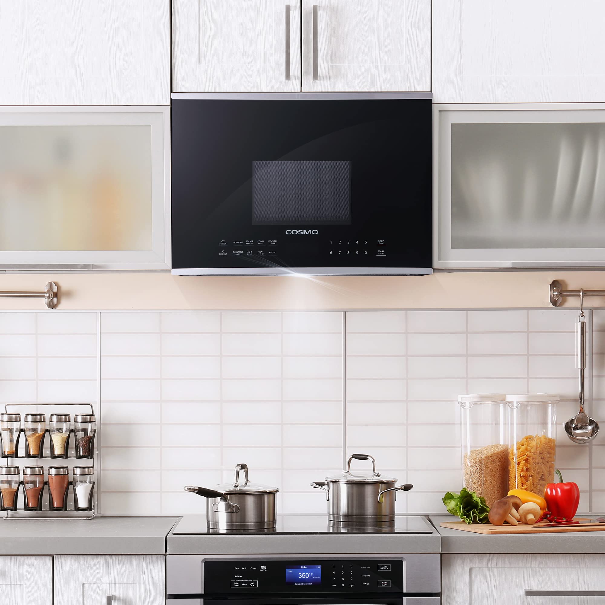 COSMO COS-2413ORM1SS 24-inch Over the Range Microwave Oven with Powerful Vent Fan - 1.34 cu.ft Capacity, 1000W Cooking Power, Black Stainless Steel - Perfect for Kitchen Remodeling & Space-Saving Solutions