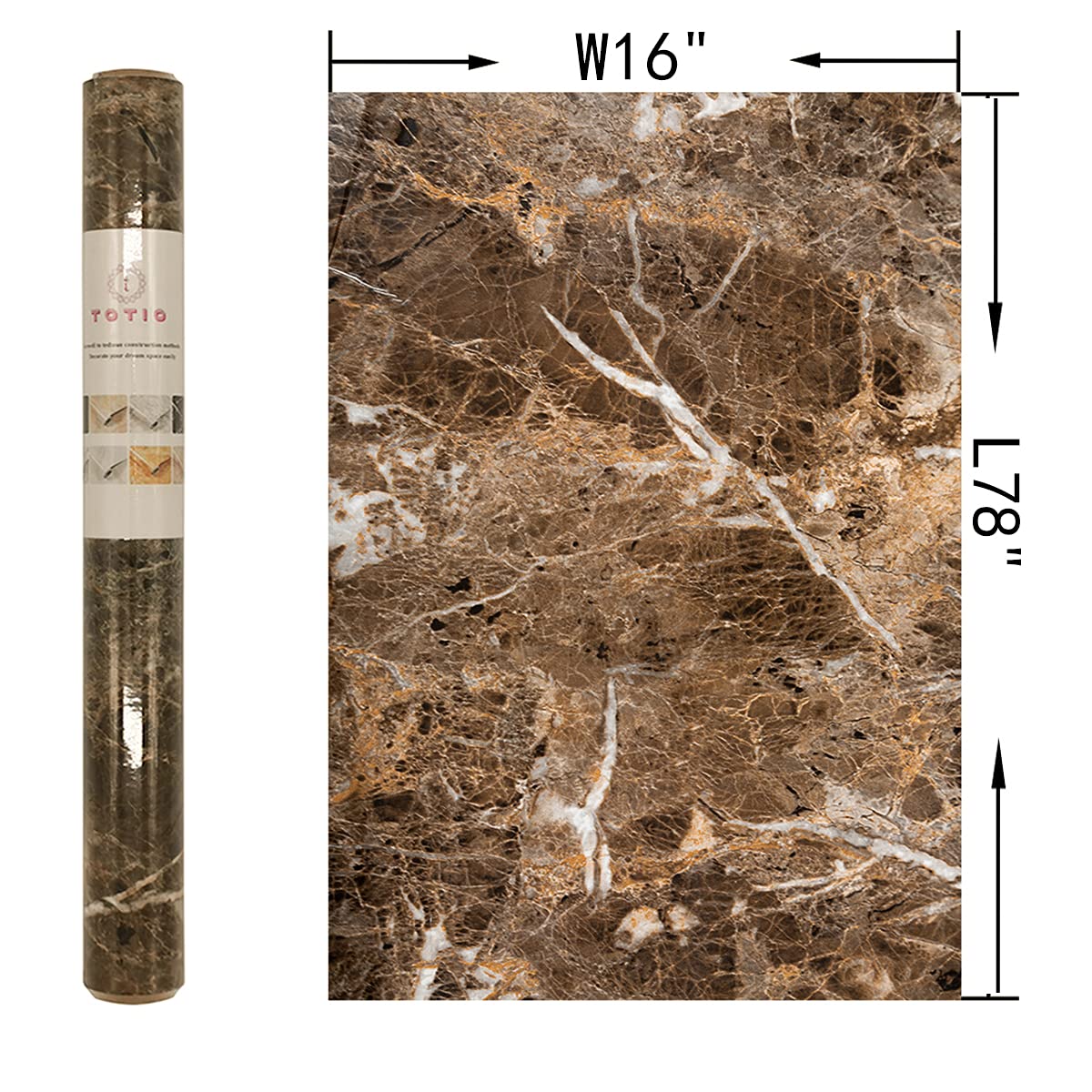 Brown Marble Contact Paper - Peel and Stick Granite Wallpaper - Waterproof Removable Adhesive - Matte Finish Vinyl Wrap for Countertops, Kitchen Tables, Walls - Easy DIY Home Decor Upgrade for Kitchens, Bathrooms, and Furniture