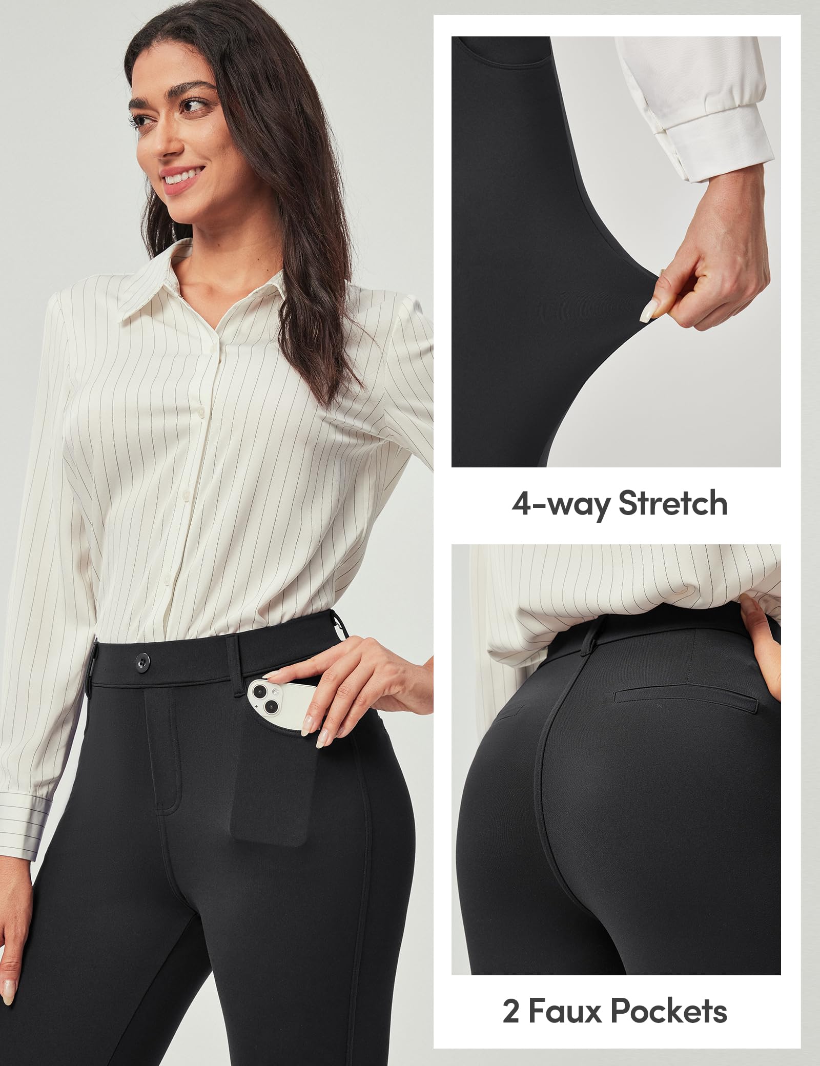 Stretchy Work Pants for Women - High Waisted Business Casual Dress Pants with 2 Pockets | Comfortable Office Wear & Travel Pants for Professional Women