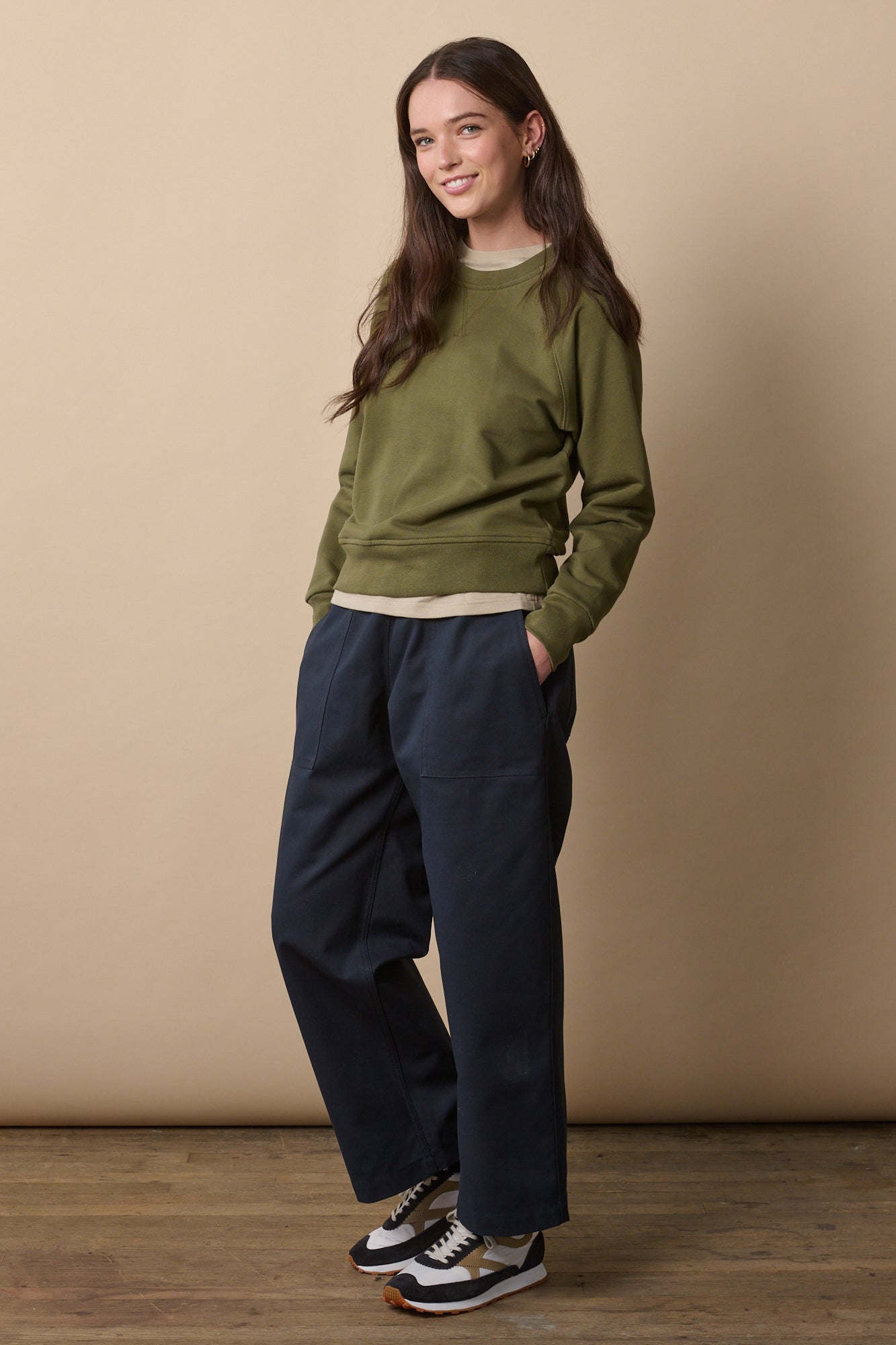 Women's Olive Raglan Sweatshirt - Soft Long Sleeve Casual Pullover for Everyday Wear | Perfect for Lounge, Workout & Street Style