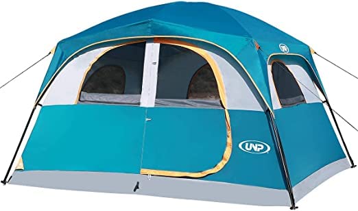 6 Person Waterproof Windproof Camping Tent - Easy Setup Double Layer Family Tent with 1 Mesh Door & 5 Large Windows (10'X9'X78